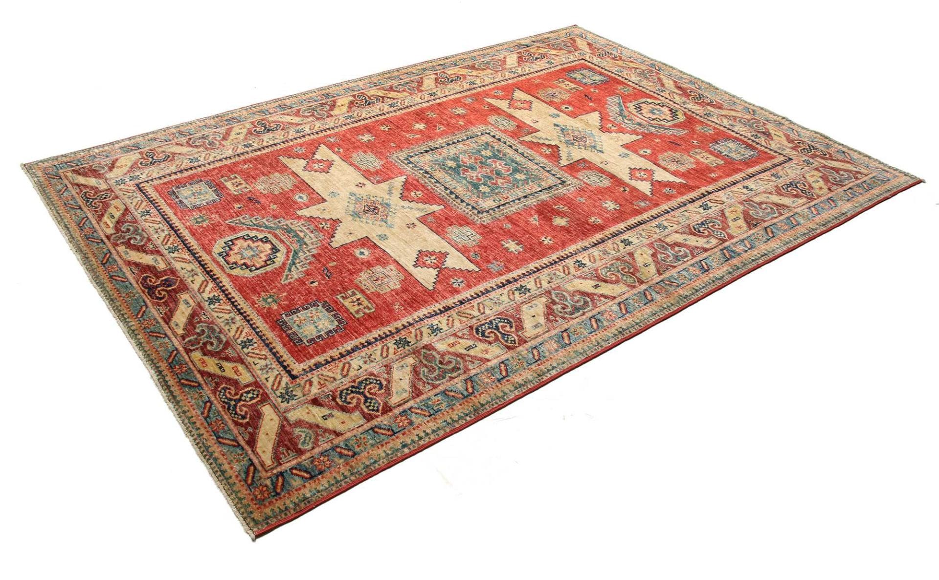 Kazak Teppich 175 x 241cm, geometrische Muster, handgeknüpft