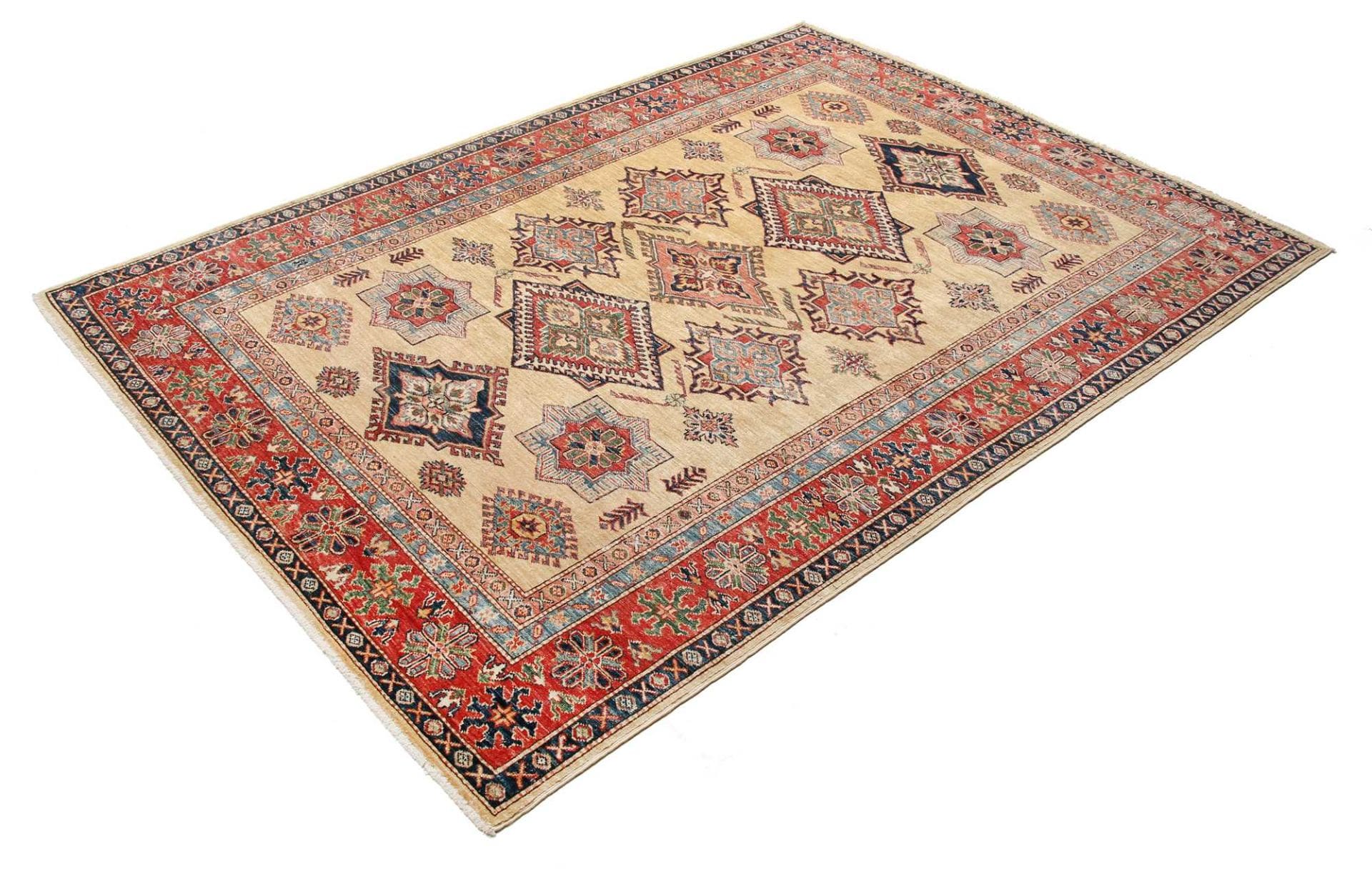 Kazak Teppich 171 x 233 cm, handgeknüpft, geometrisches Muster