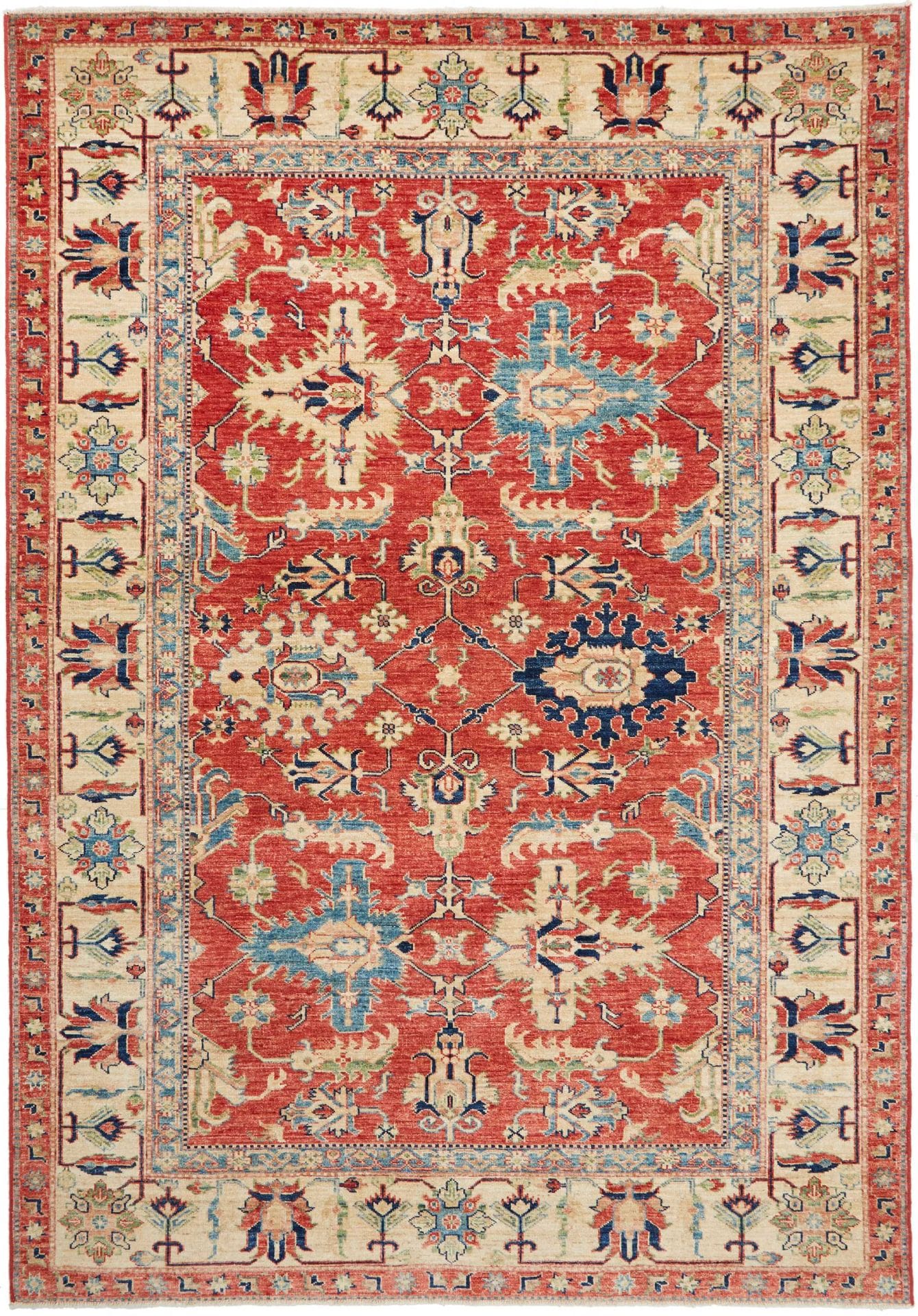 Kazak Orientteppich 172 x 243cm, geometrische Muster, handgeknüpft
