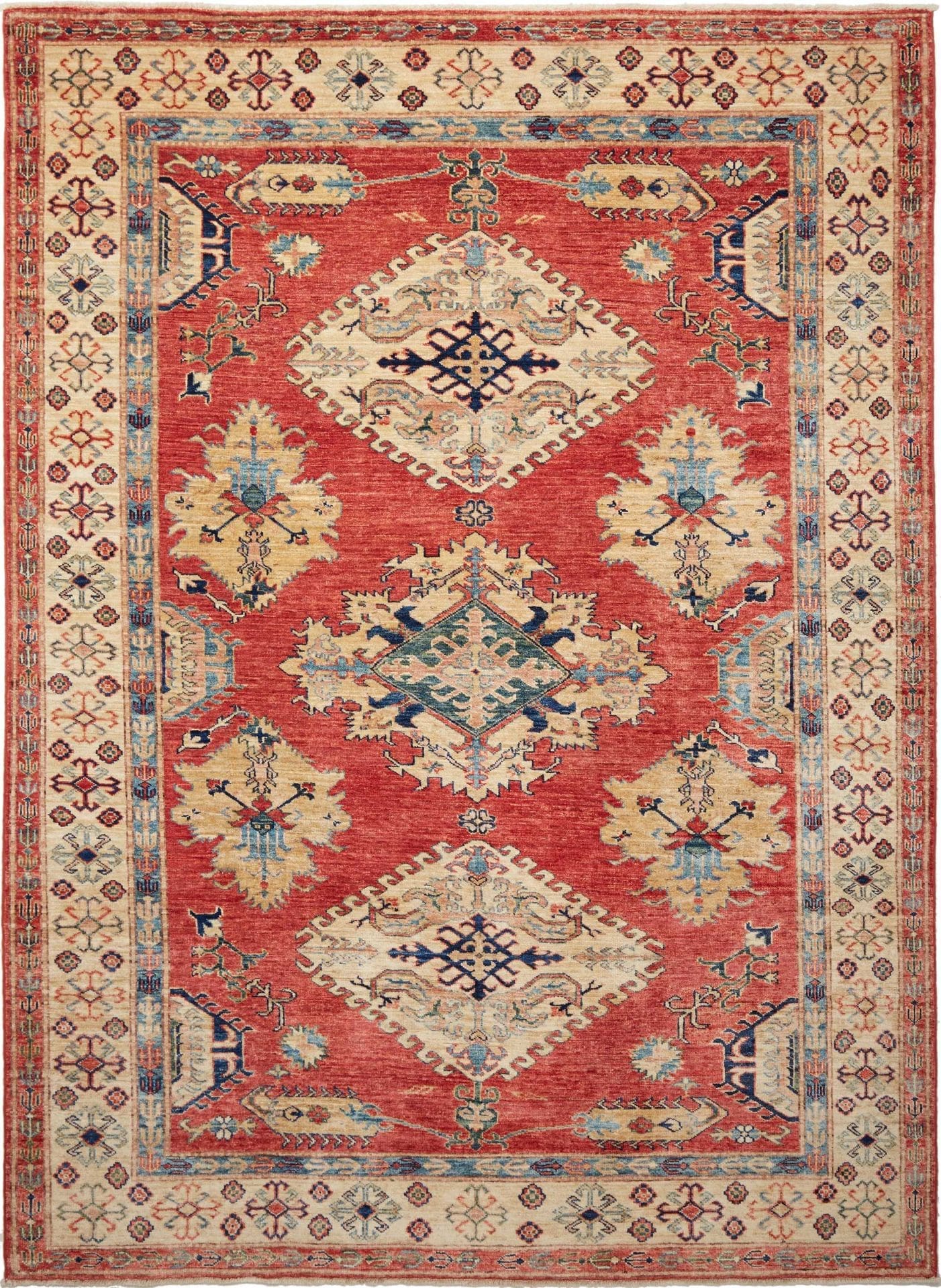 Kazak Teppich 174 x 239cm, geometrisches Muster, handgeknüpft