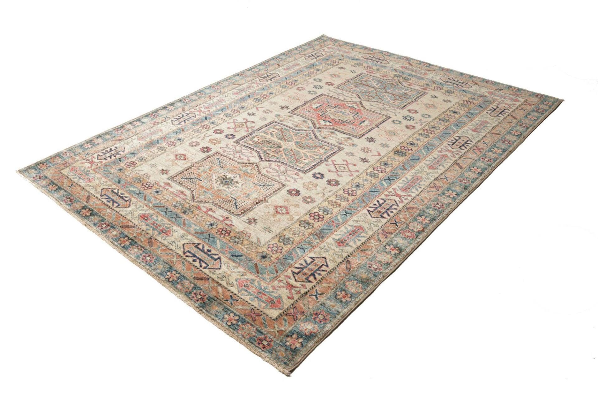Kazak Teppich 174 x 230cm, geometrische Muster, handgeknüpft