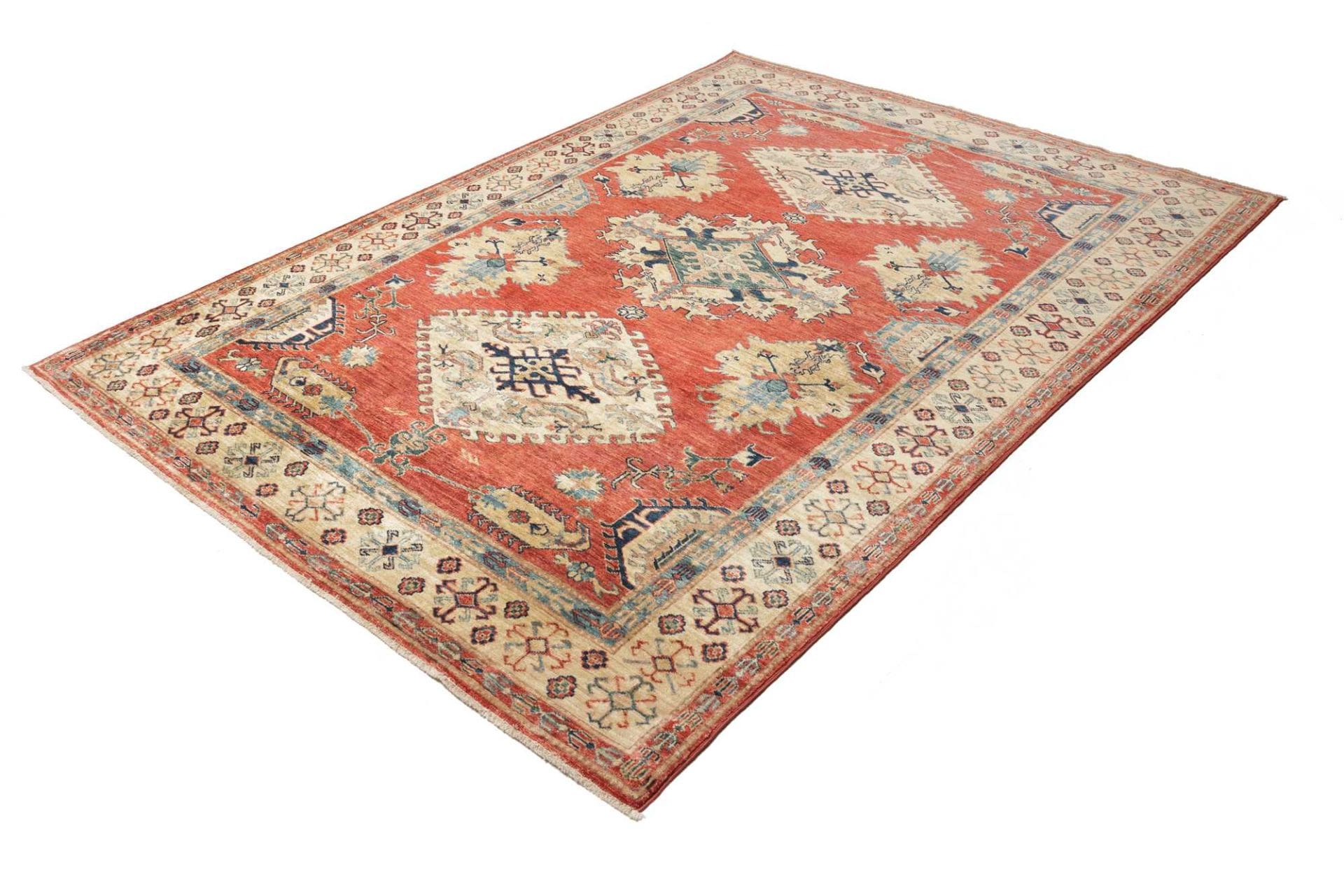 Kazak Teppich 174 x 239cm, geometrisches Muster, handgeknüpft