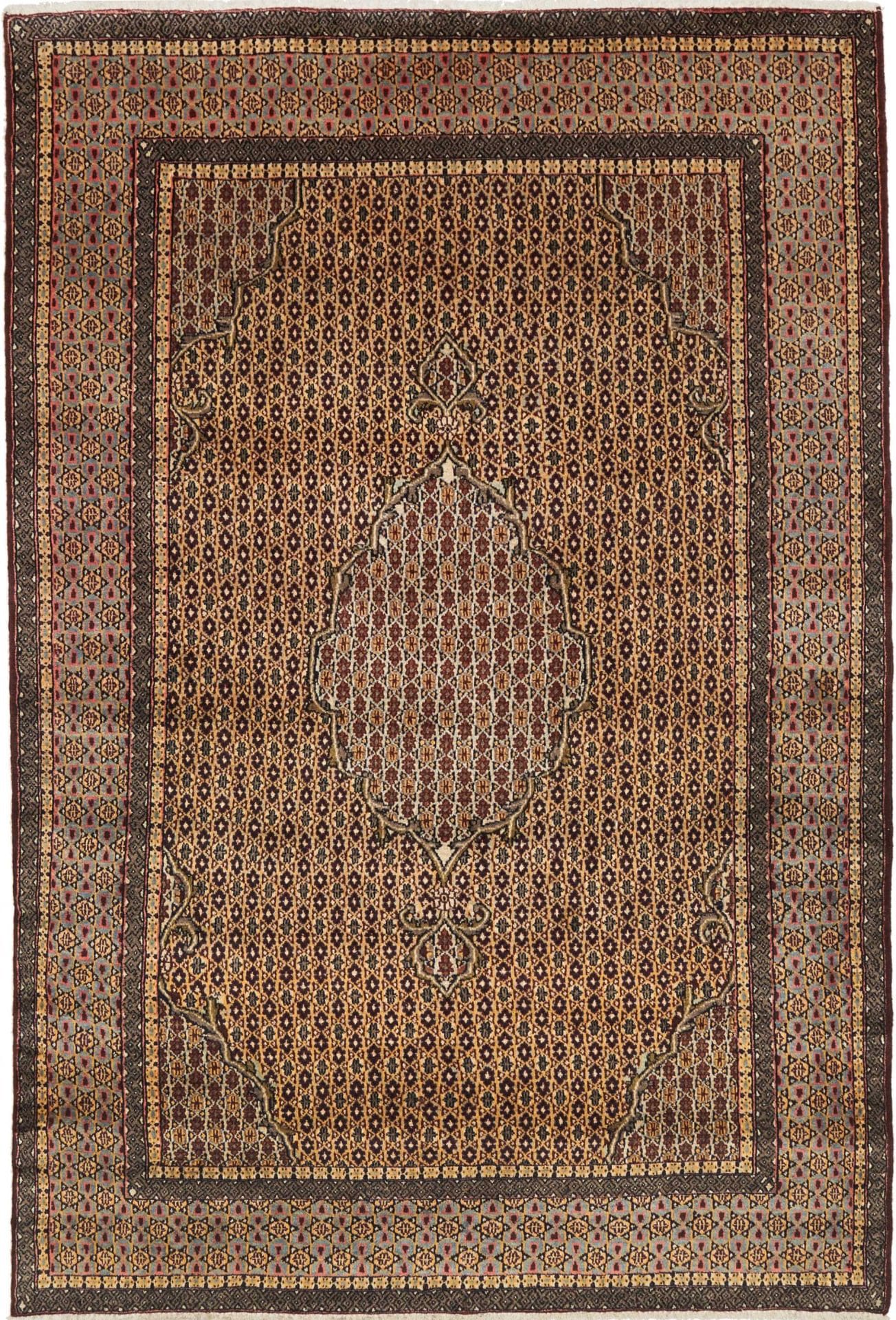 Moud Teppich 145 x 213 cm, floral, Schurwolle, handgeknüpft, Perserteppich