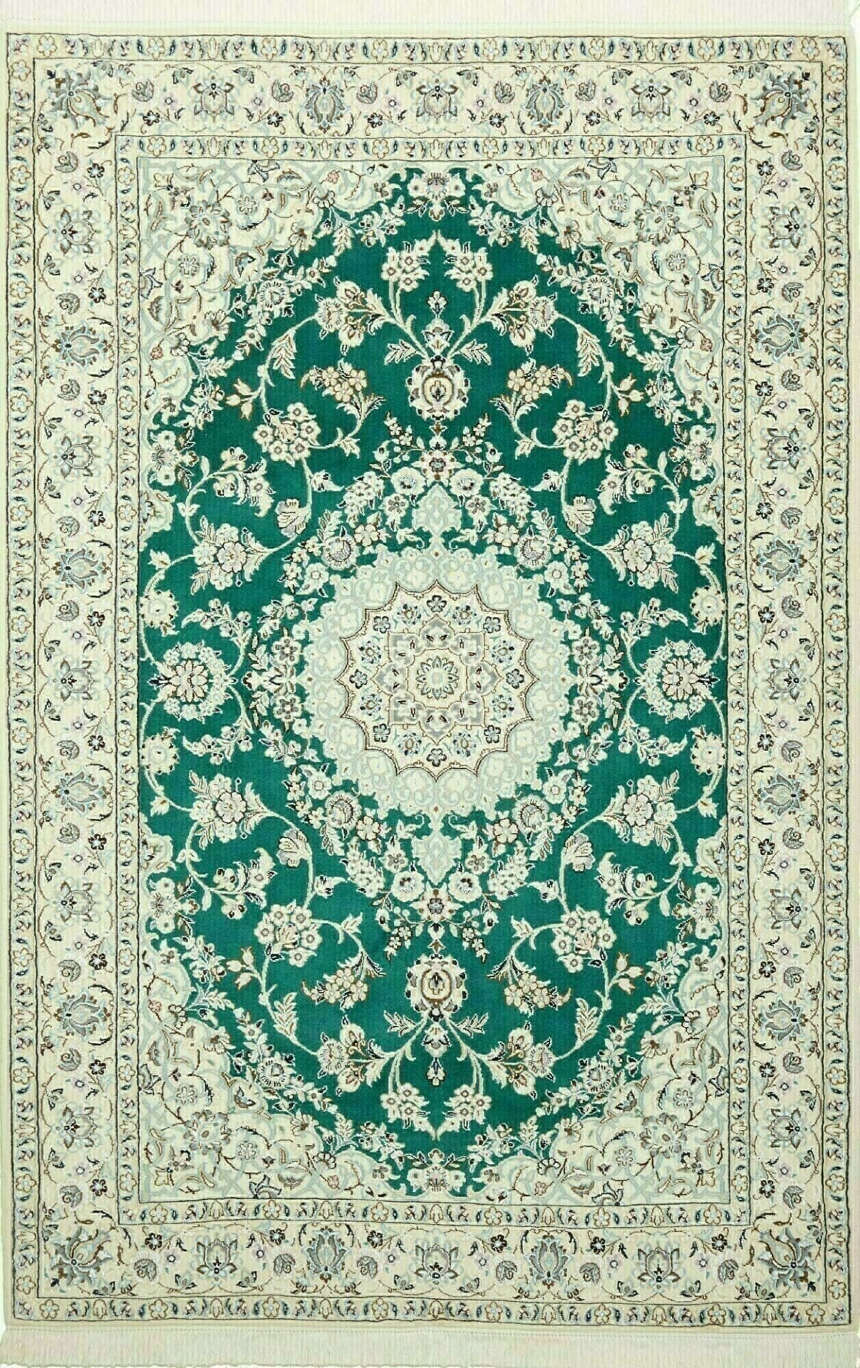 Nain Teppich 133 x 202cm, florale Muster, handgeknüpft, Perserteppich