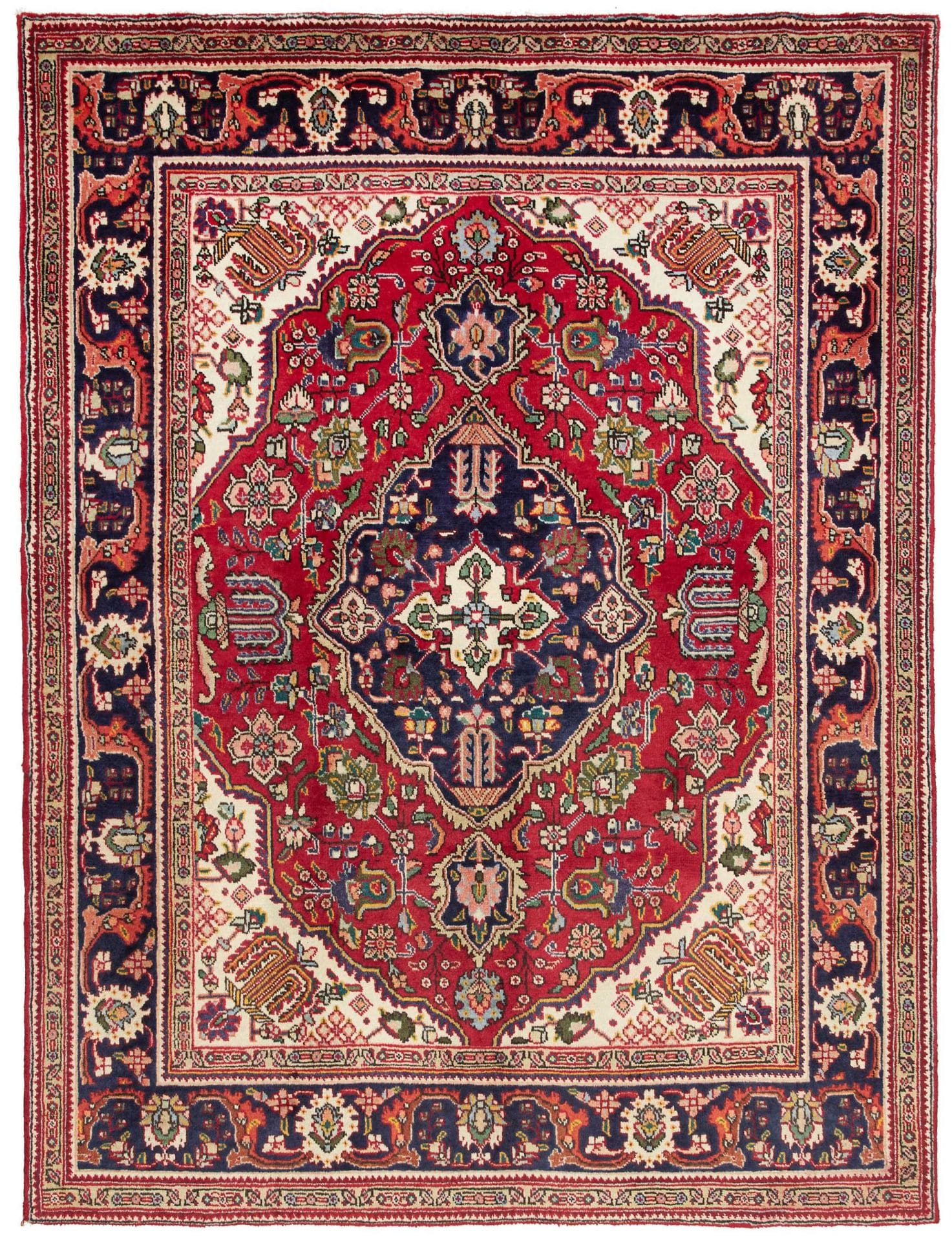 Täbriz Teppich 146 x 188 cm, Schurwolle, florale Muster, handgeknüpft