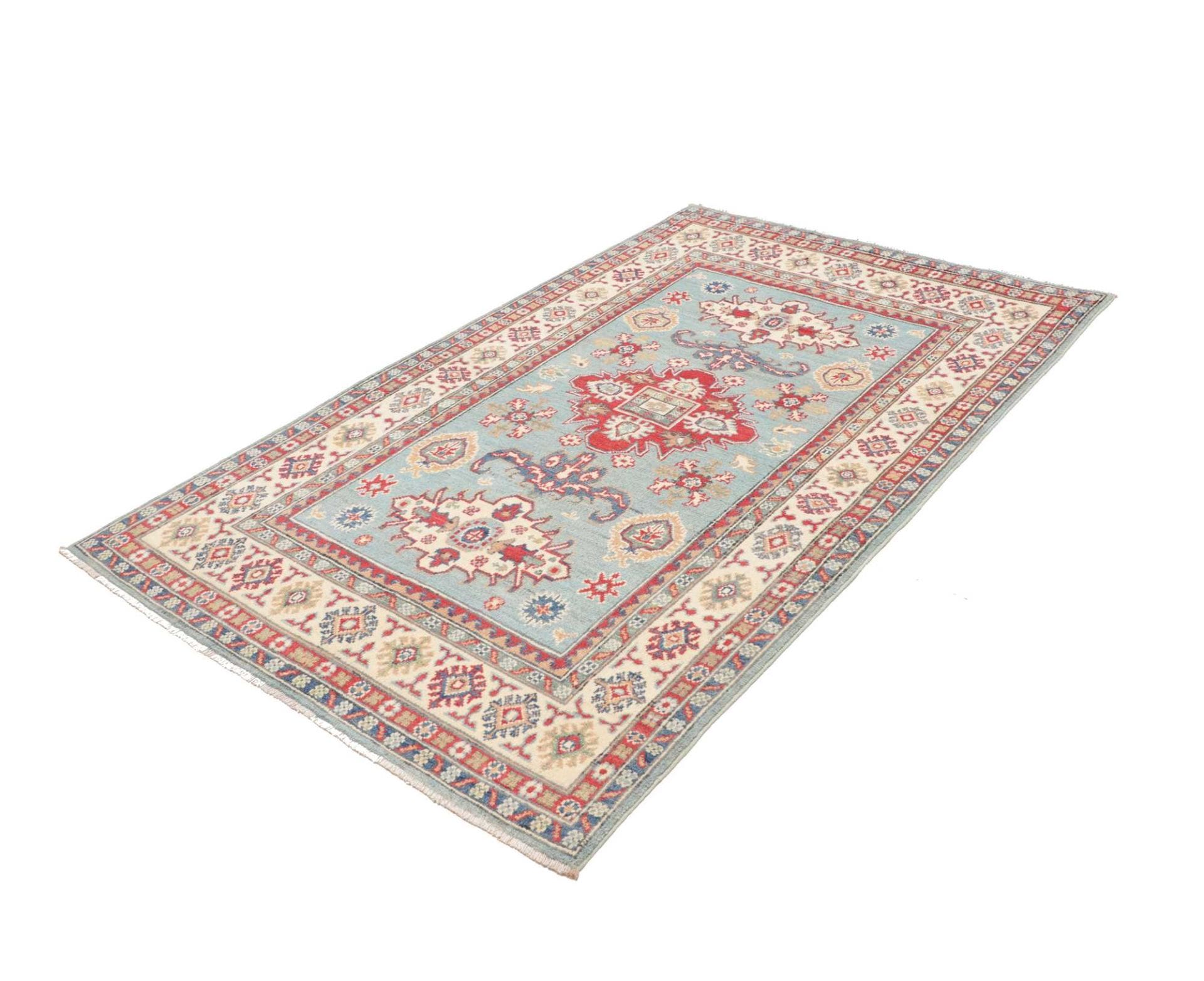 Kazak Teppich 124 x 186 cm – Handgeknüpft, geometrische Muster, Wolle