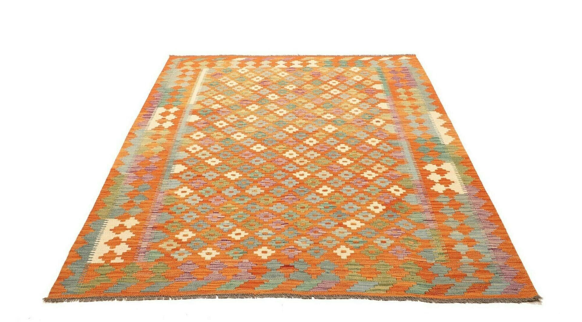 Kelim Teppich 157 x 192 cm, rustikal, aus Schurwolle, handgewebt