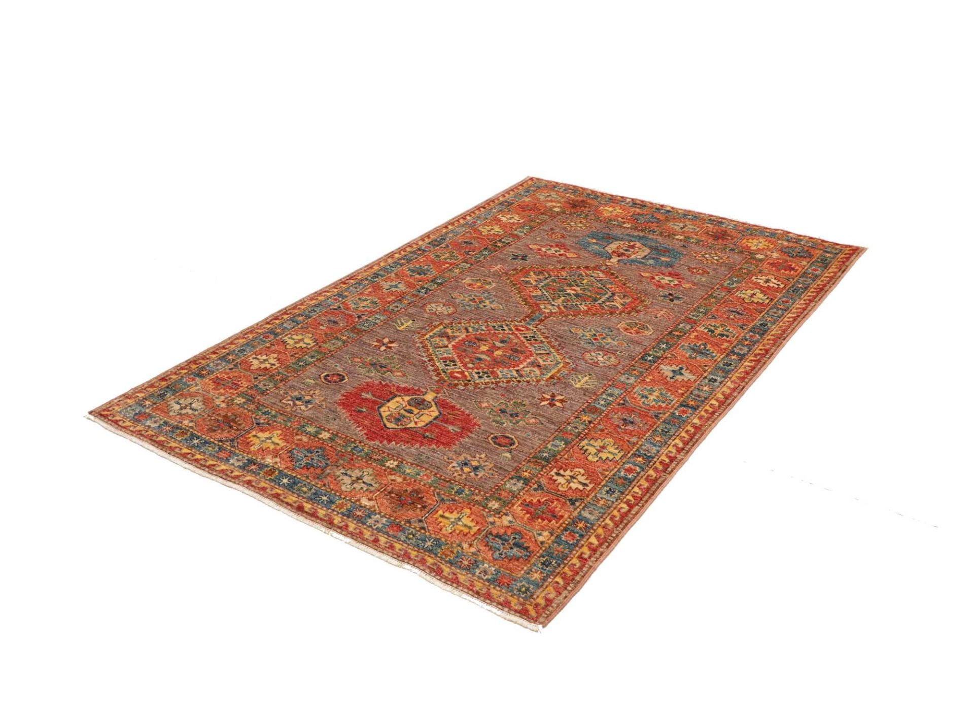 Kazak Teppich 127 x 186cm - Geometrisches Muster, Schurwolle, handgeknüpft