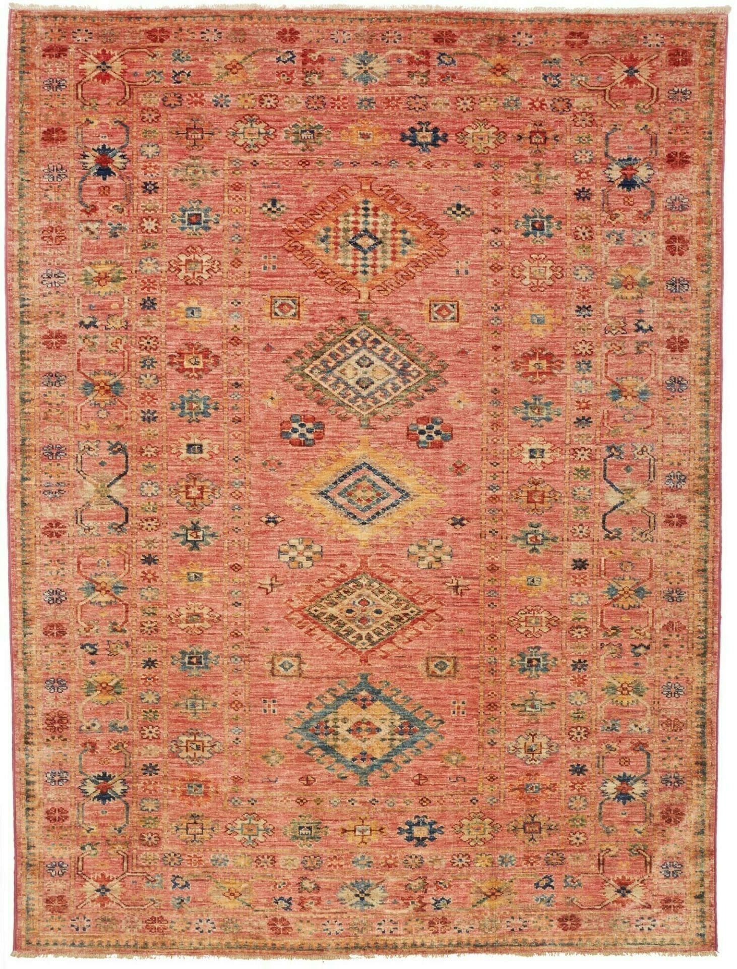Kazak Teppich 155 x 202cm, geometrisches Muster, handgeknüpft