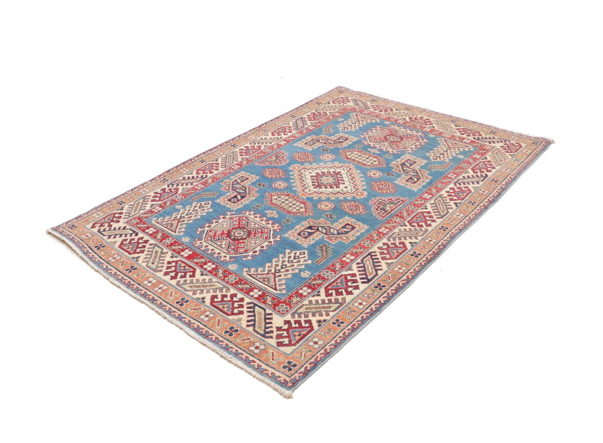 Kazak Teppich 128 x 182 cm, geometrisches Muster, handgeknüpft