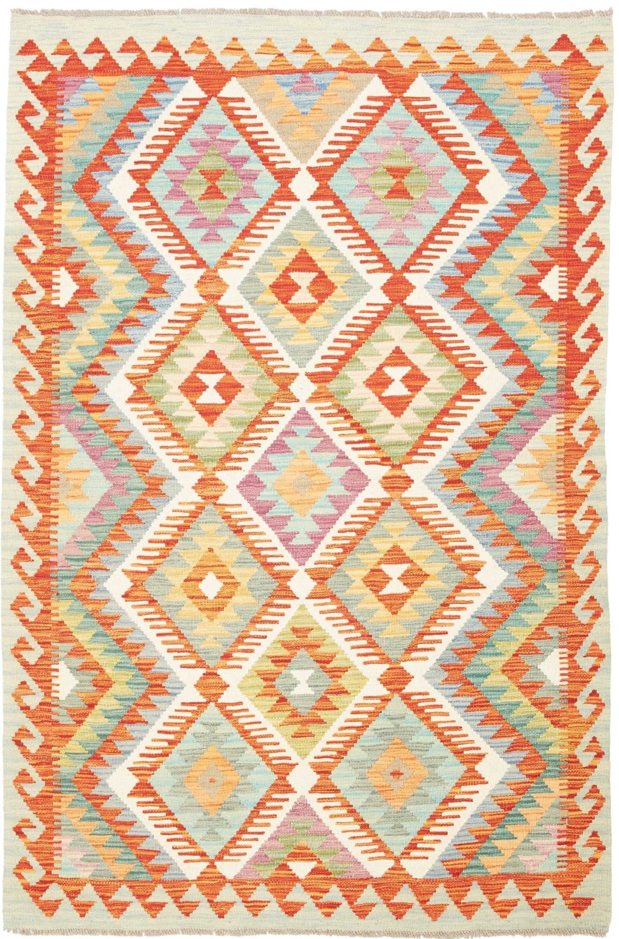 Kelim Teppich 126 x 185 cm aus Schurwolle, handgewebt, rustikal