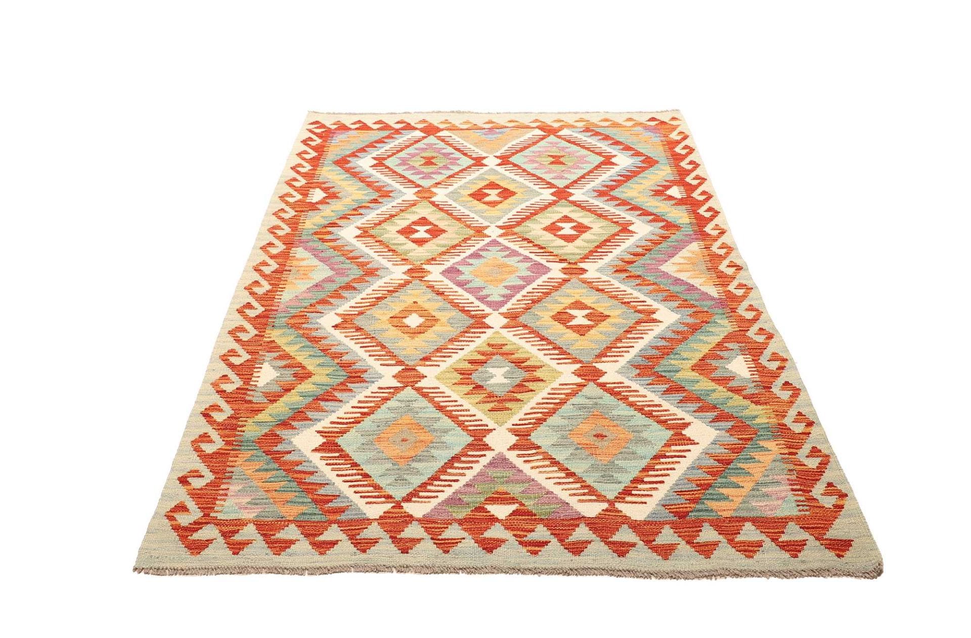 Kelim Teppich 126 x 185 cm aus Schurwolle, handgewebt, rustikal
