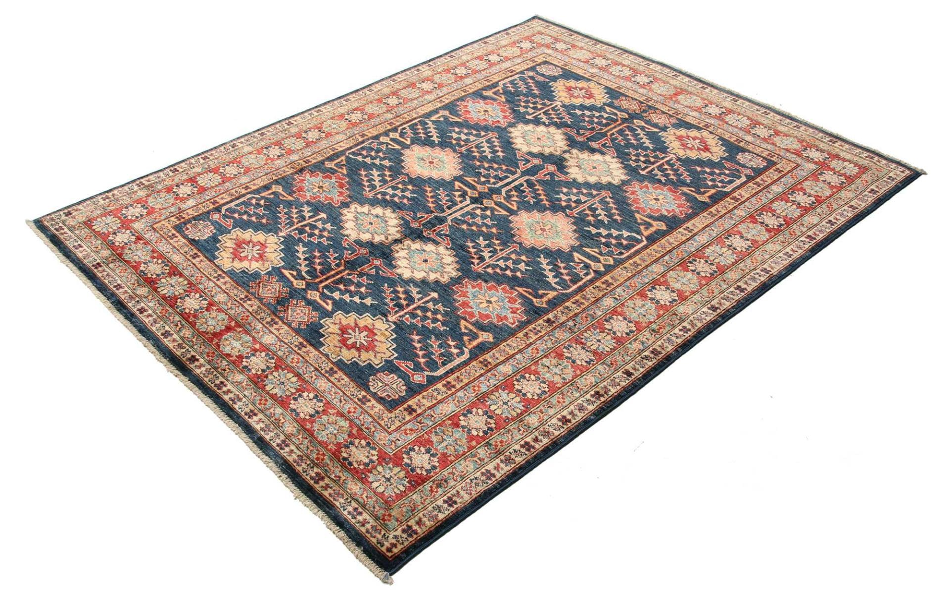 Kazak Teppich 156 x 198cm mit geometrischen Mustern, handgeknüpft