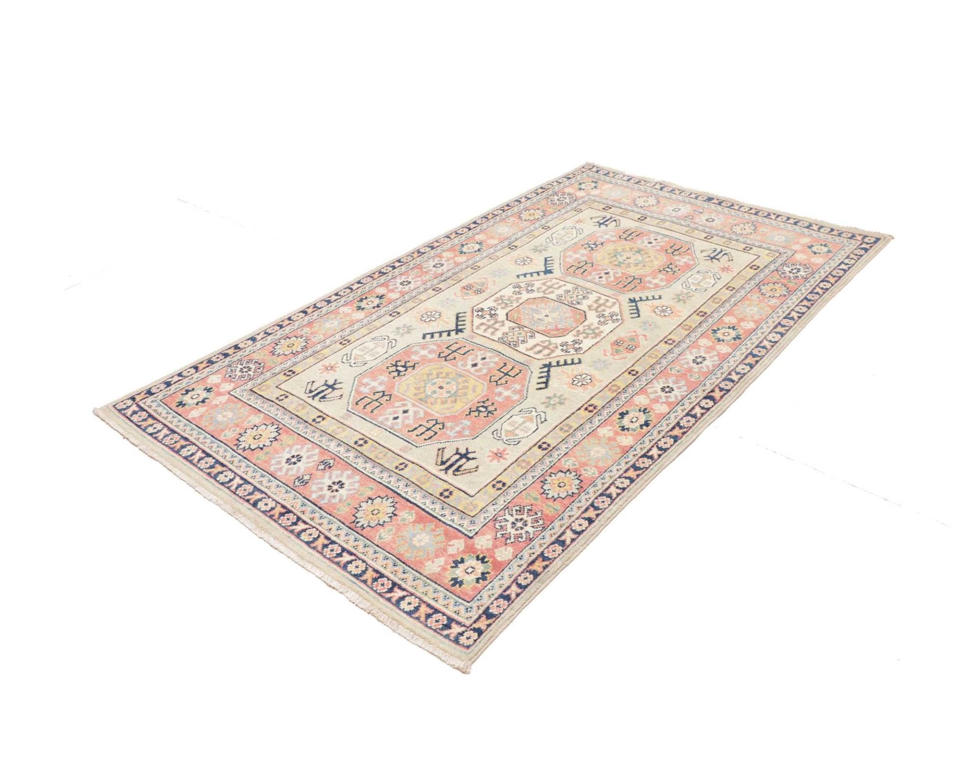 Kazak Teppich 124 x 202cm, geometrisches Muster, Schurwolle, handgeknüpft