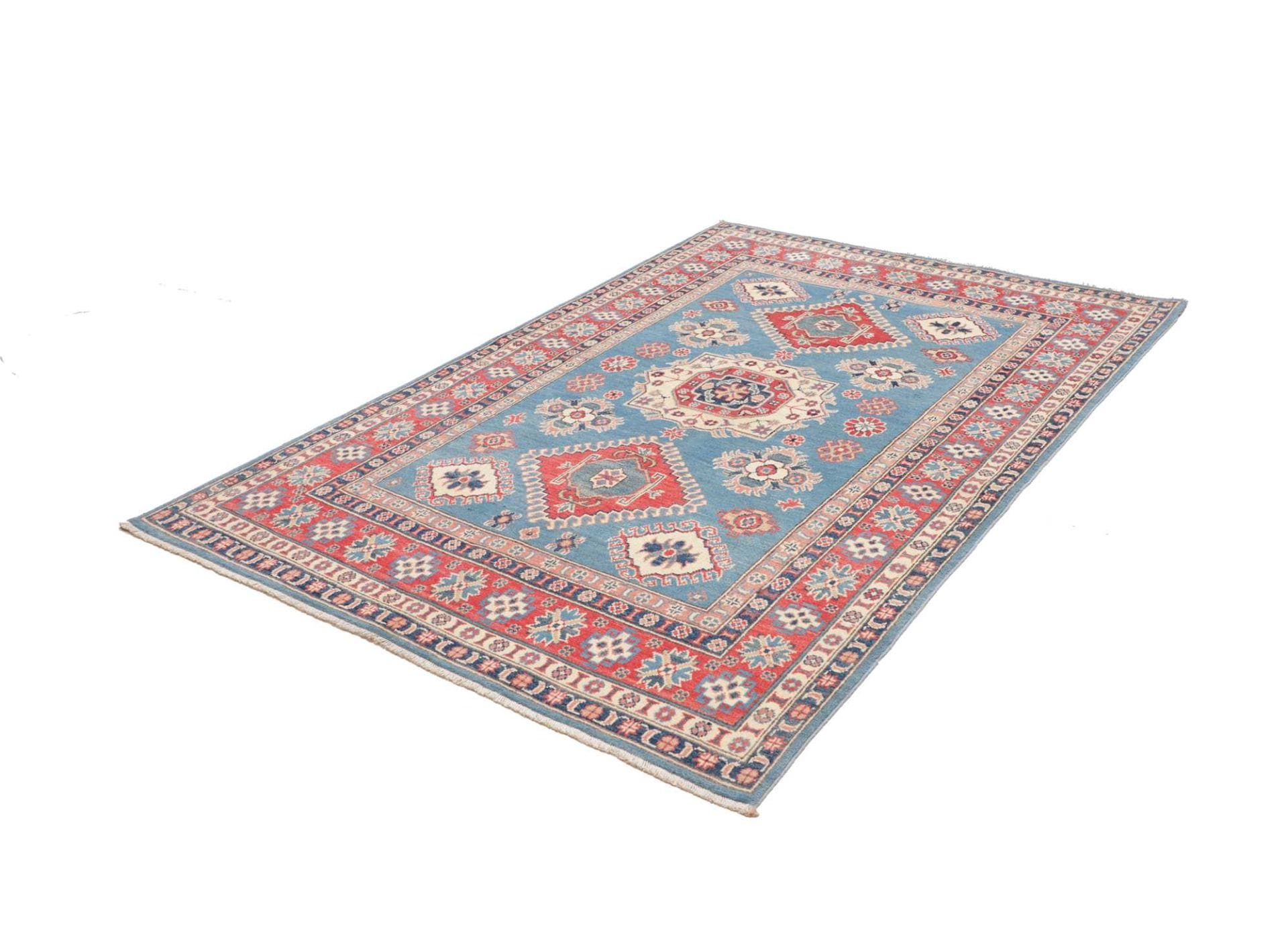 Kazak Orientteppich 148 x 204cm, handgeknüpft, geometrische Muster