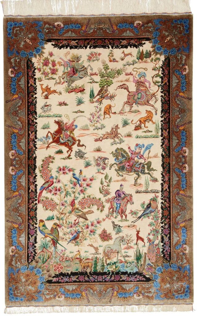 Ghom Teppich 103 x 150cm, edle Seide, handgeknüpft, Perserteppich