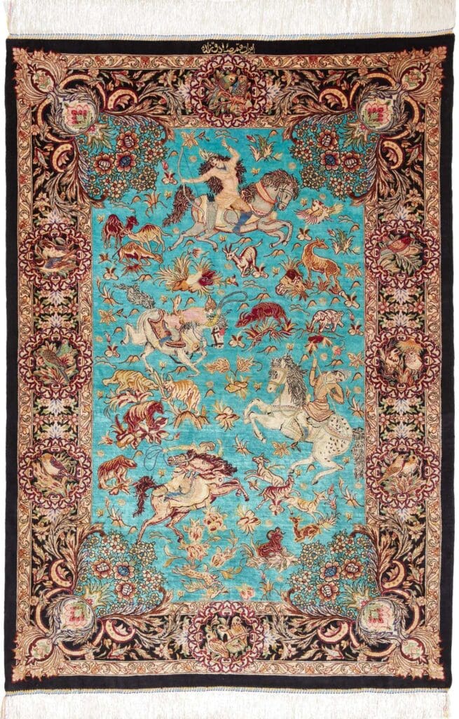 Ghom Teppich 103 x 145 cm, Seide, handgeknüpft, Perserteppich