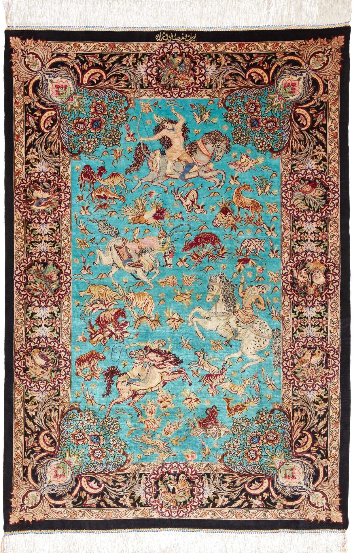 Ghom Teppich 103 x 145 cm, Seide, handgeknüpft, Perserteppich