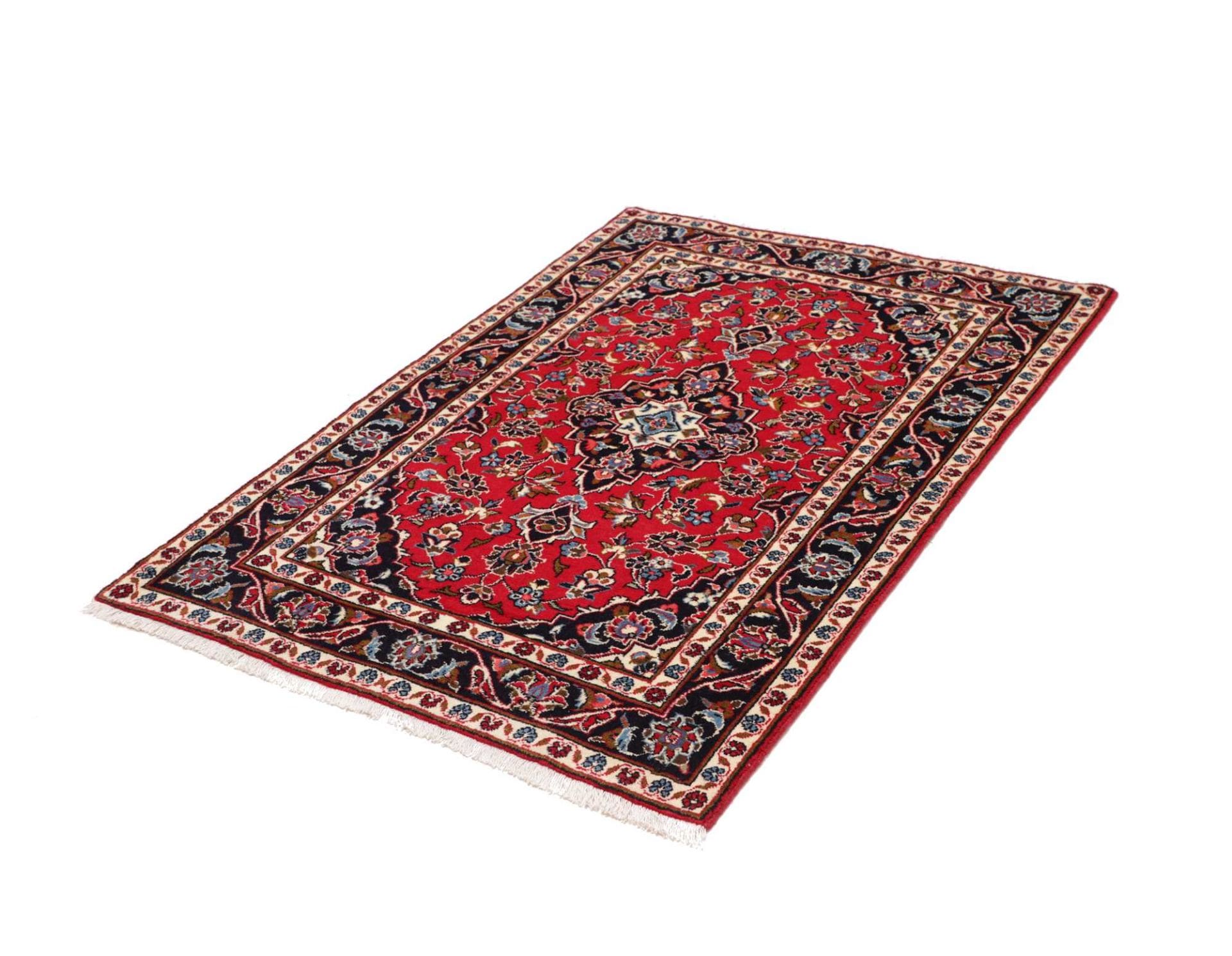 Kashan Teppich 103 x 145cm, Schurwolle, florales Design, handgeknüpft