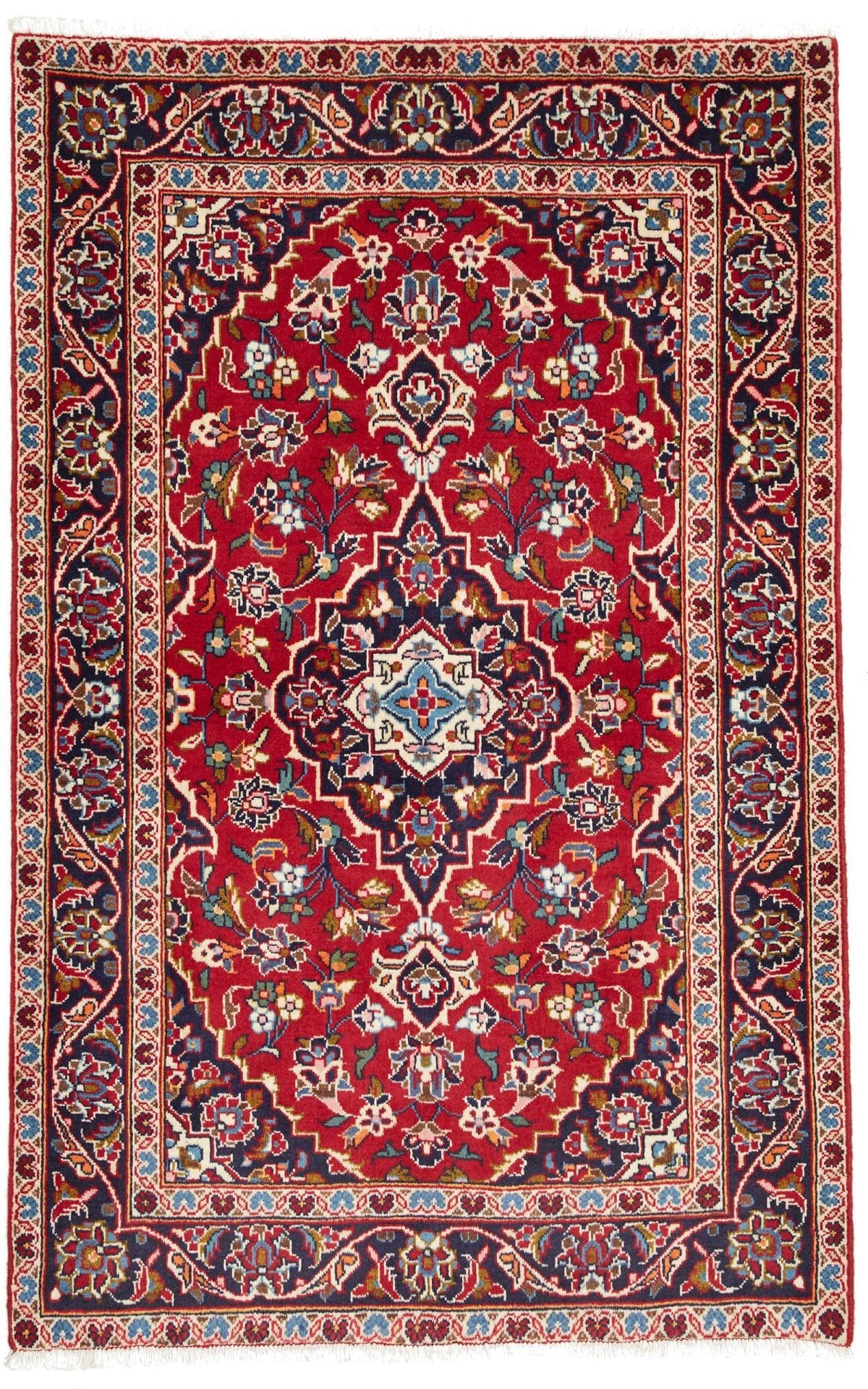 Kashan Teppich 102 x 147cm, florale Muster, Schurwolle, handgeknüpft