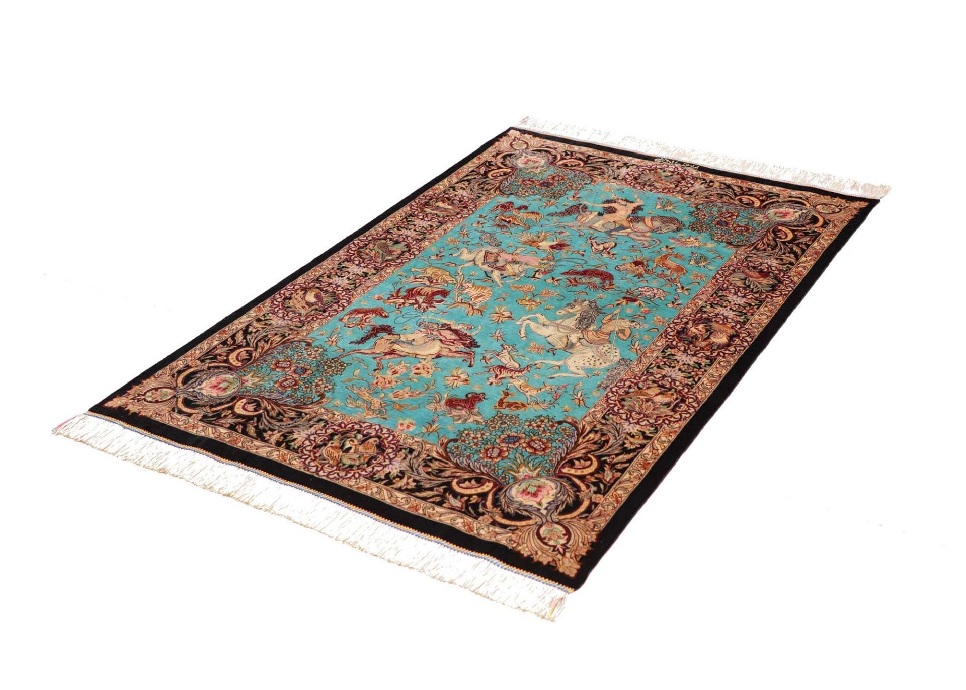 Ghom Teppich 103 x 145 cm, Seide, handgeknüpft, Perserteppich