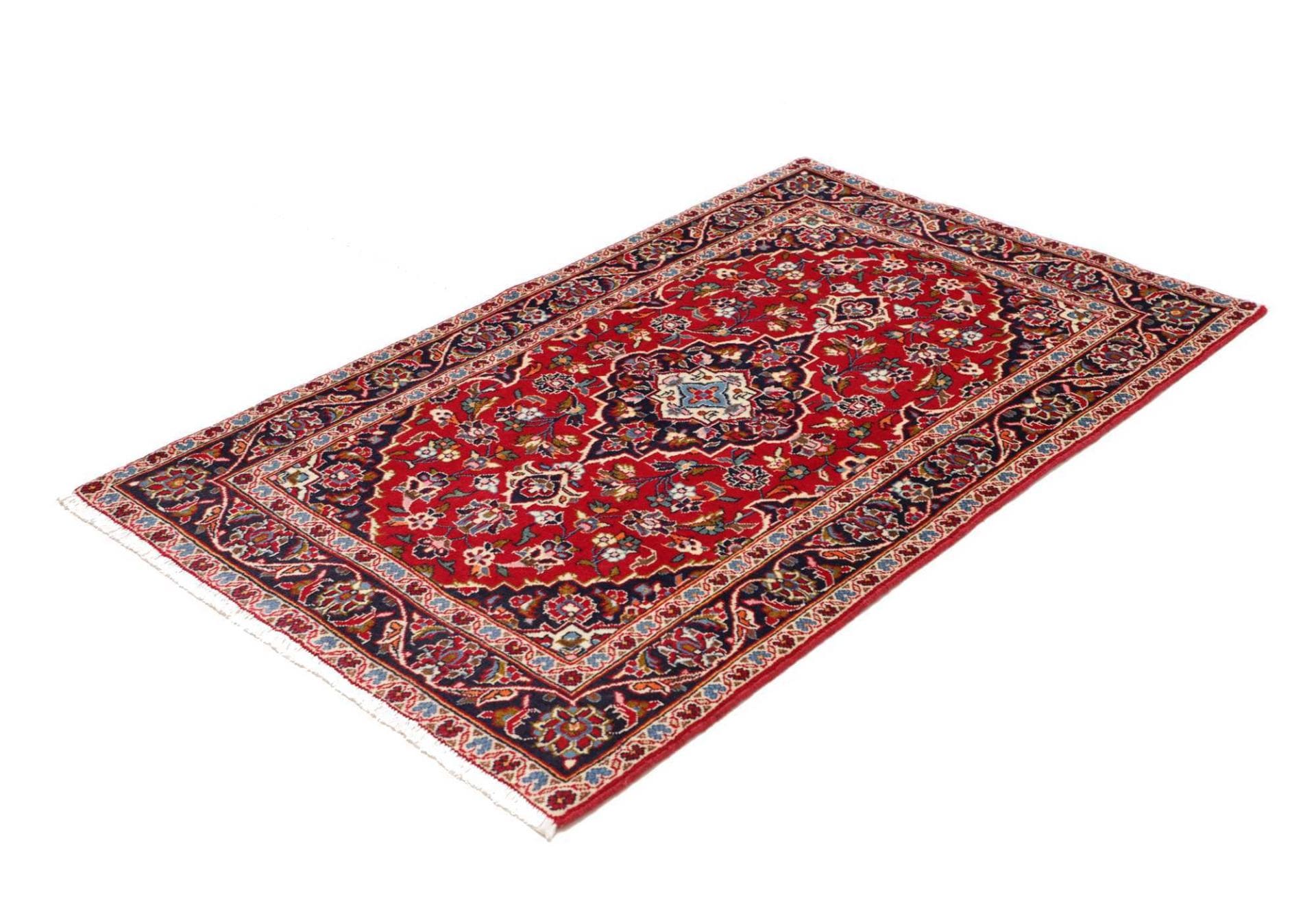 Kashan Teppich 102 x 147cm, florale Muster, Schurwolle, handgeknüpft