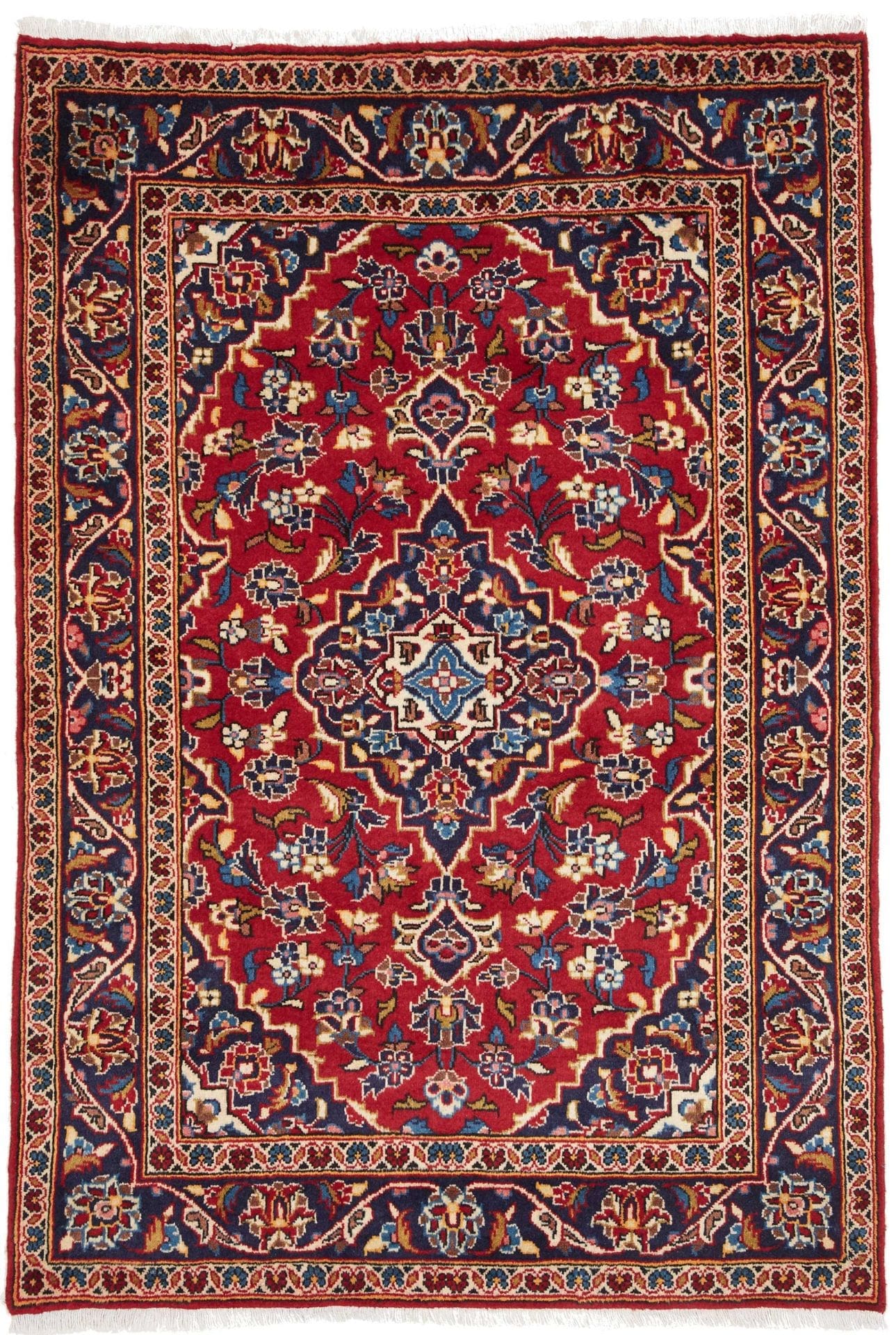 Kashan Teppich 102 x 145 cm, Schurwolle, florales Muster, handgeknüpft