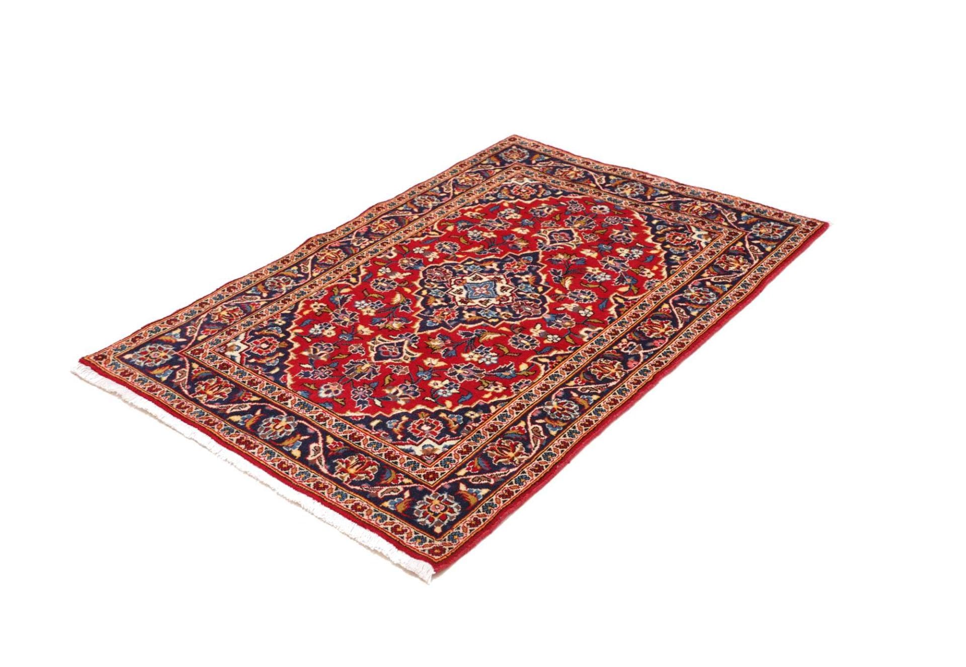Kashan Teppich 102 x 145 cm, Schurwolle, florales Muster, handgeknüpft