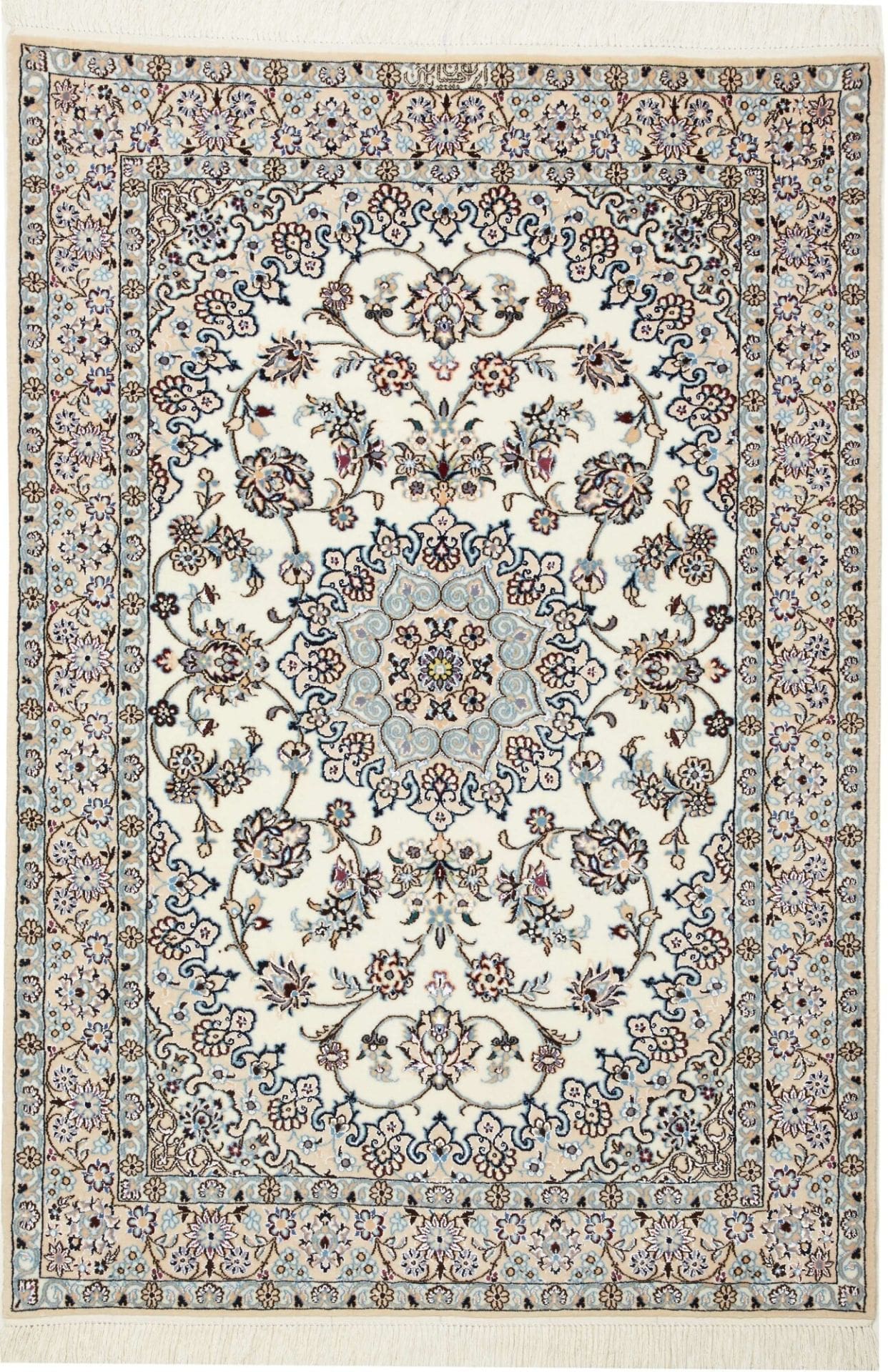 Nain Orientteppich 105 x 147 cm, florales Muster, handgeknüpft
