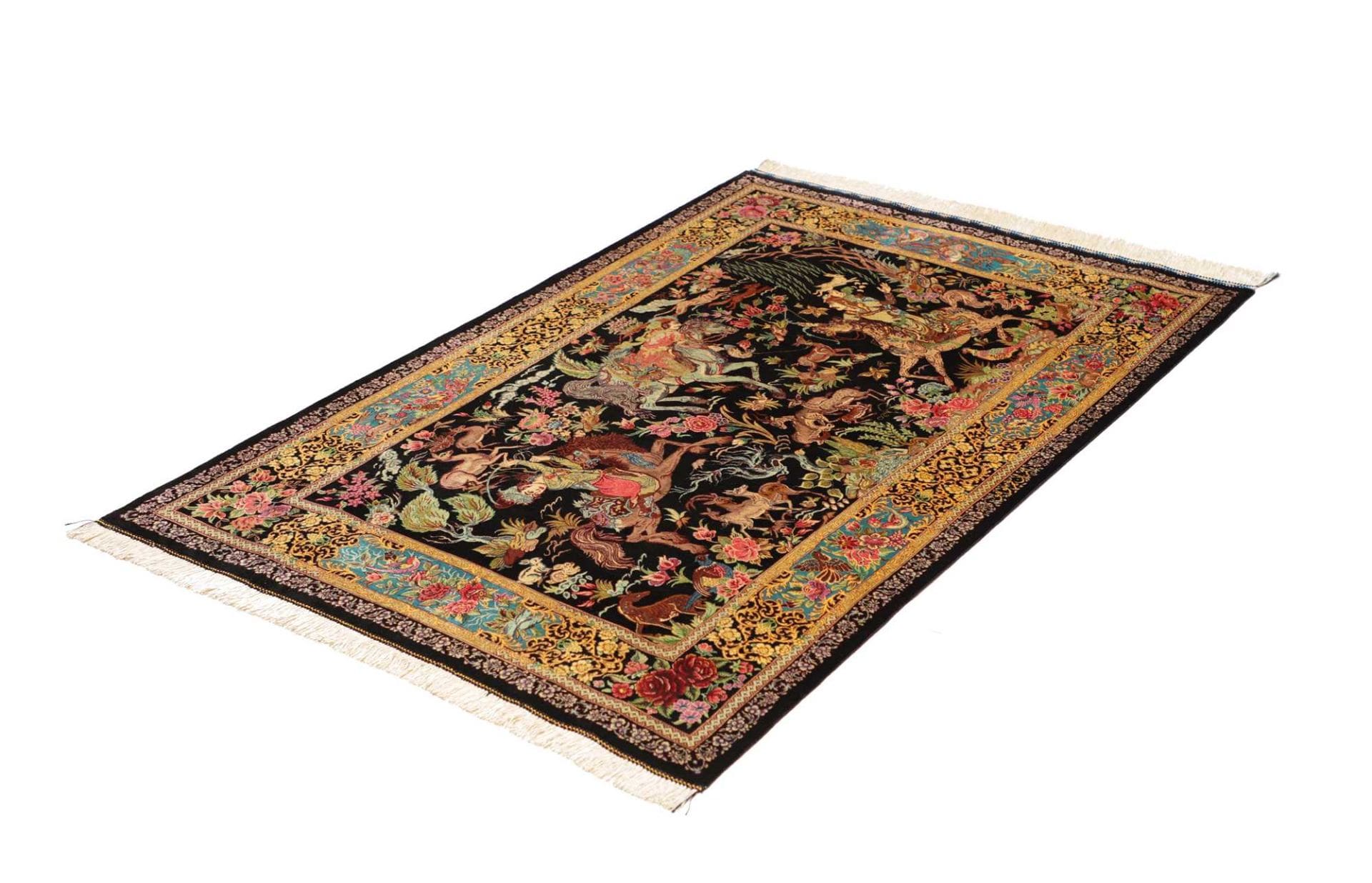 Ghom Teppich 103 x 148cm, Seide, handgeknüpft, Perserteppich
