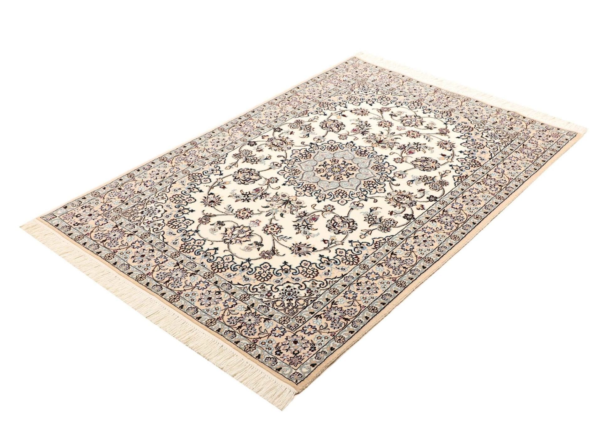 Nain Orientteppich 105 x 147 cm, florales Muster, handgeknüpft