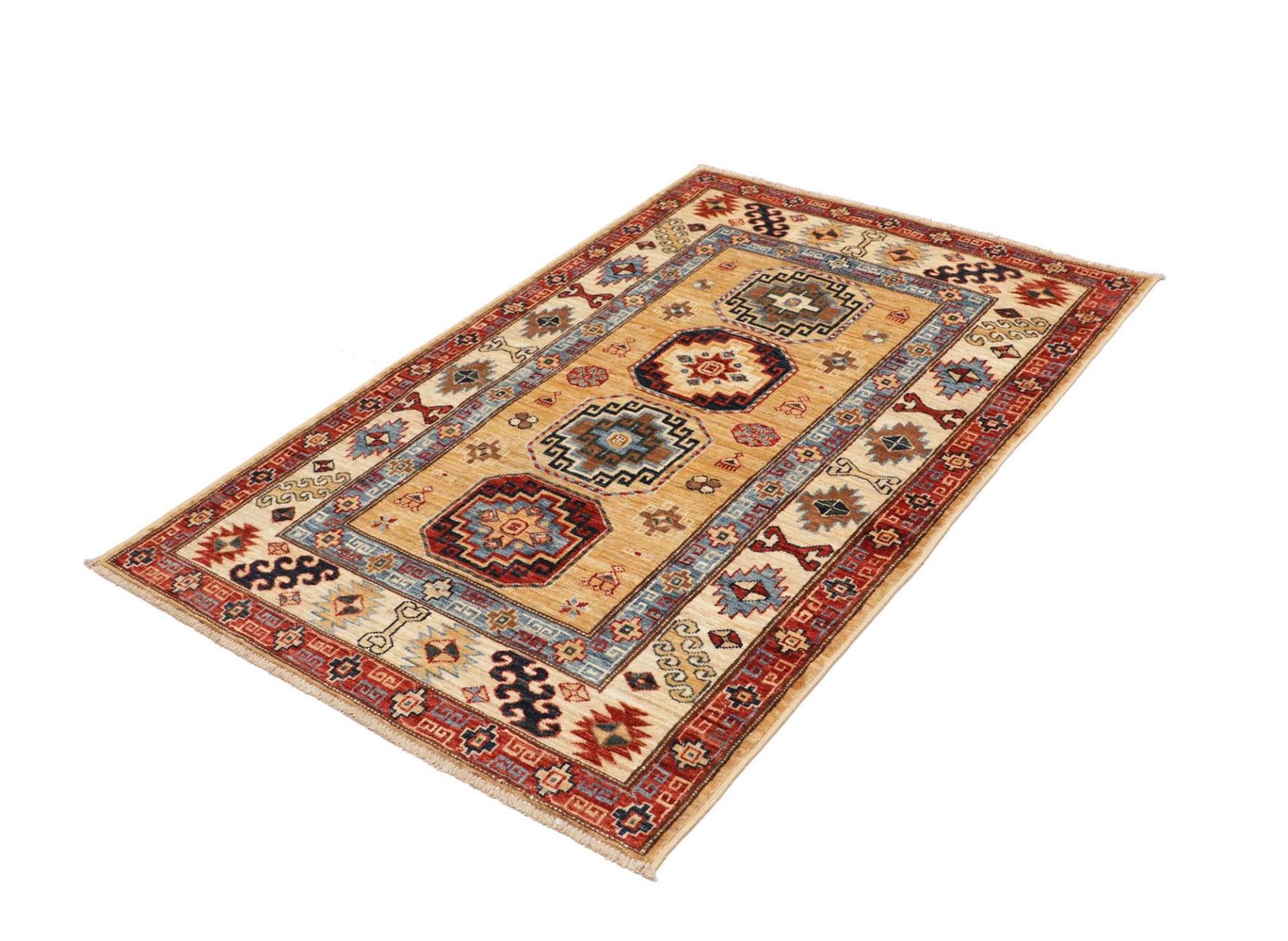 Kazak Teppich 102 x 150cm mit geometrischen Mustern, handgeknüpft