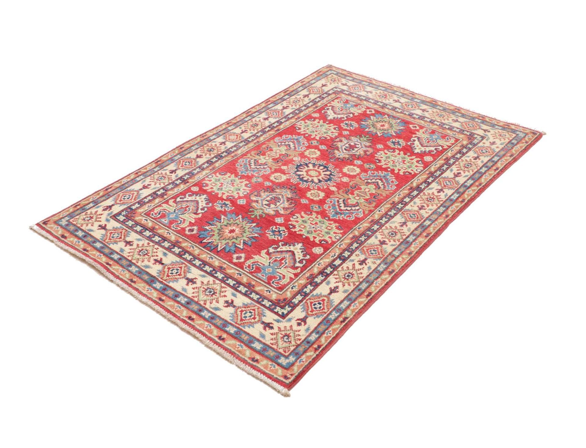 Kazak Orientteppich 103 x 147 cm, geometrisches Muster, handgeknüpft