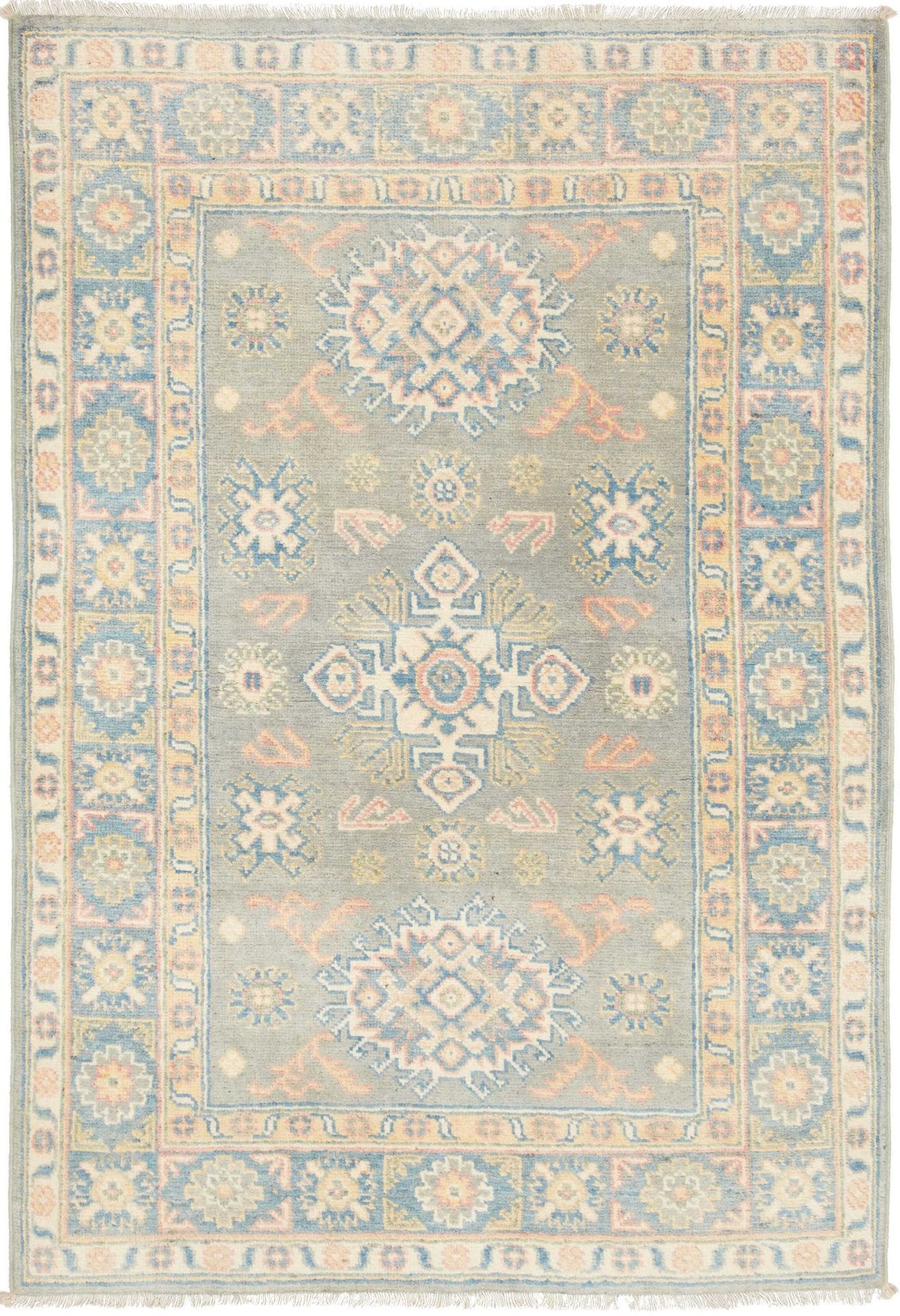 Kazak Orientteppich 104 x 148 cm, geometrische Muster, handgeknüpft