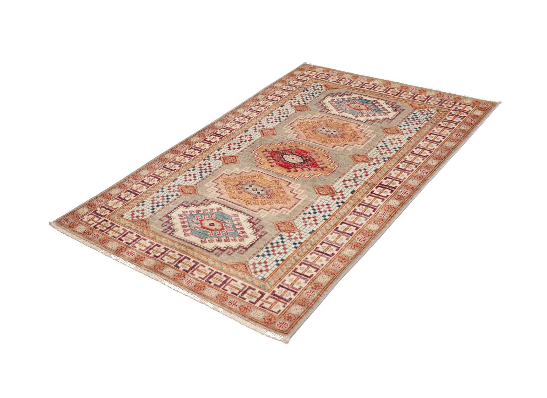 Kazak Teppich 106 x 152 cm, geometrisches Muster, handgeknüpft
