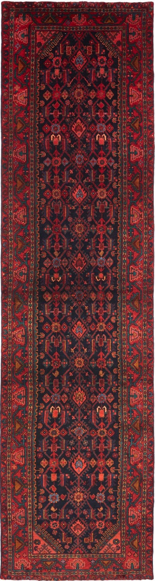 Hamadan Teppich 113 x 432cm, Herati-Muster, Schurwolle, handgeknüpft