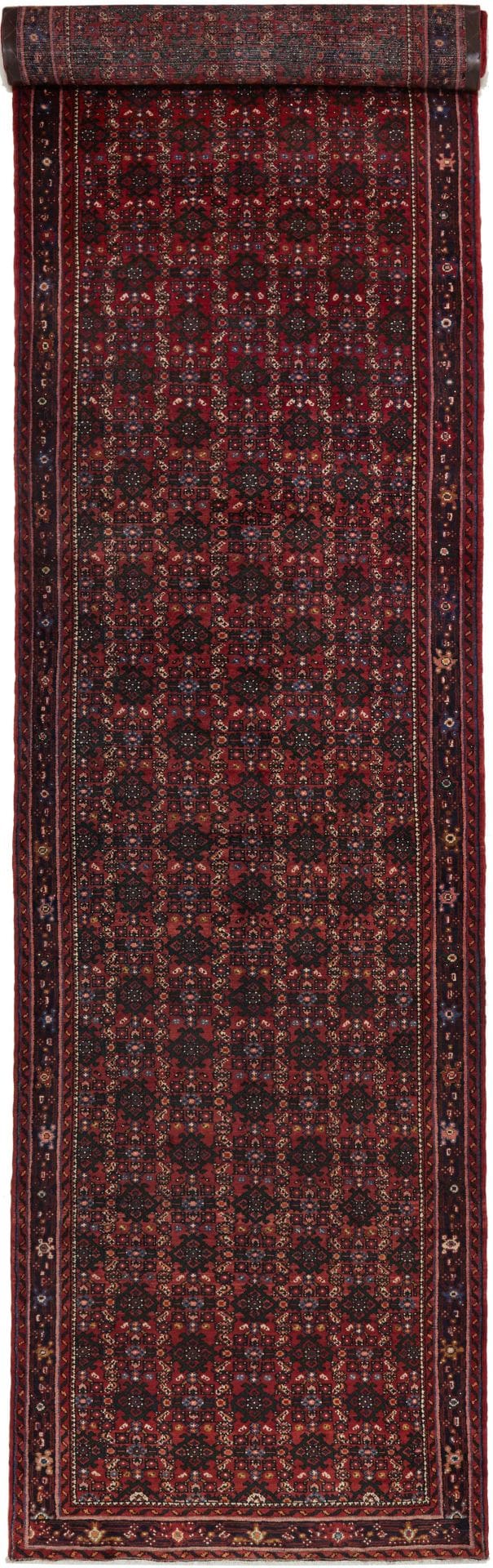 Hamadan Teppich 123 x 510 cm, Schurwolle, Herati-Muster, handgeknüpft