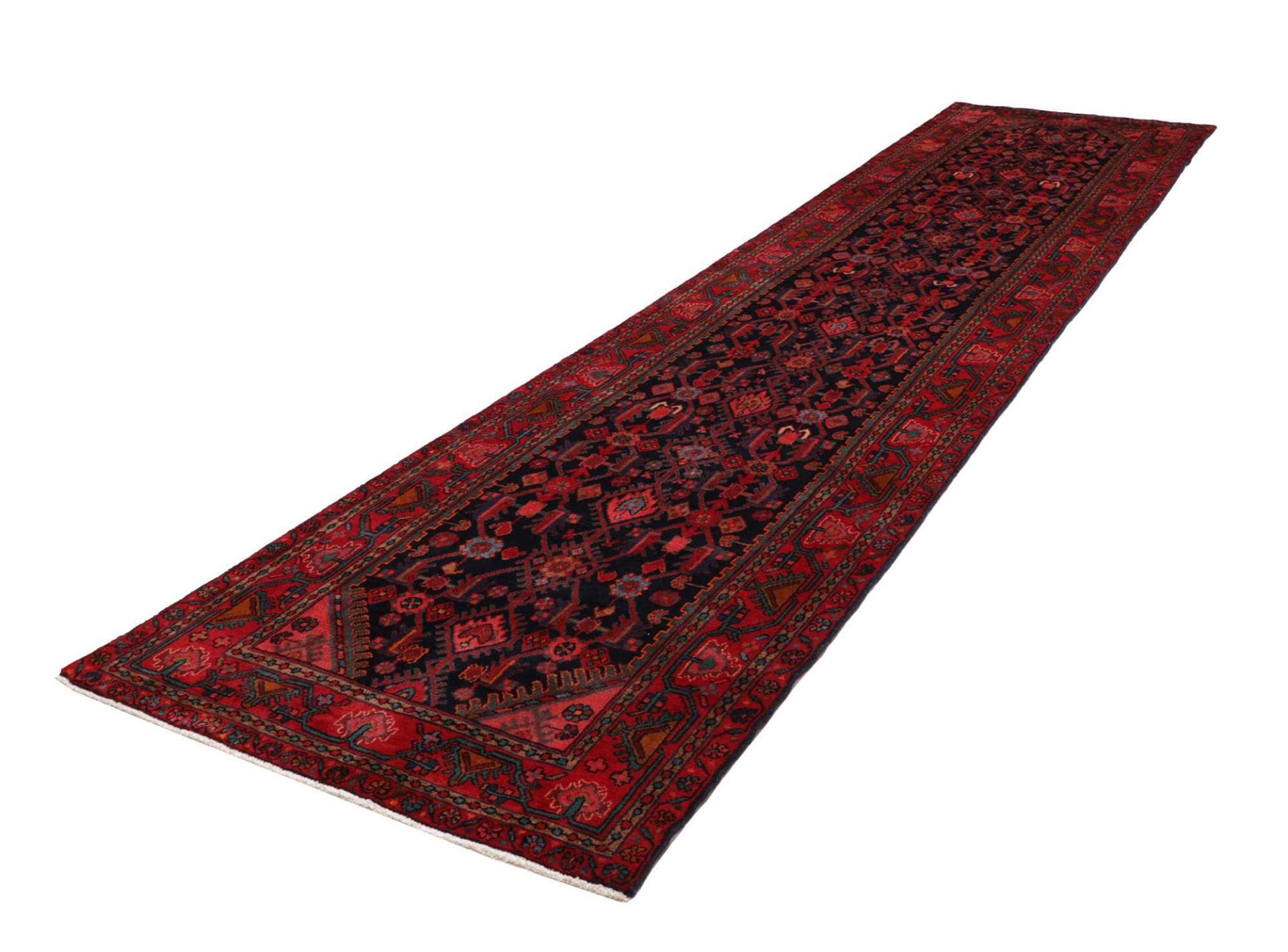 Hamadan Teppich 113 x 432cm, Herati-Muster, Schurwolle, handgeknüpft