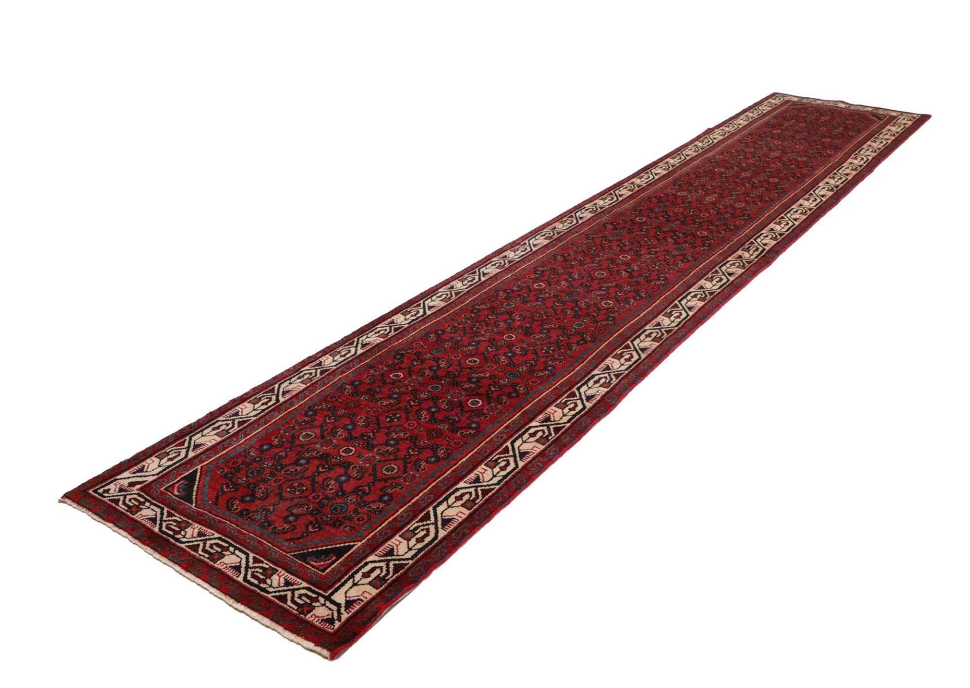 Hamadan Teppich 88 x 418cm, Herati-Muster, Schurwolle, handgeknüpft