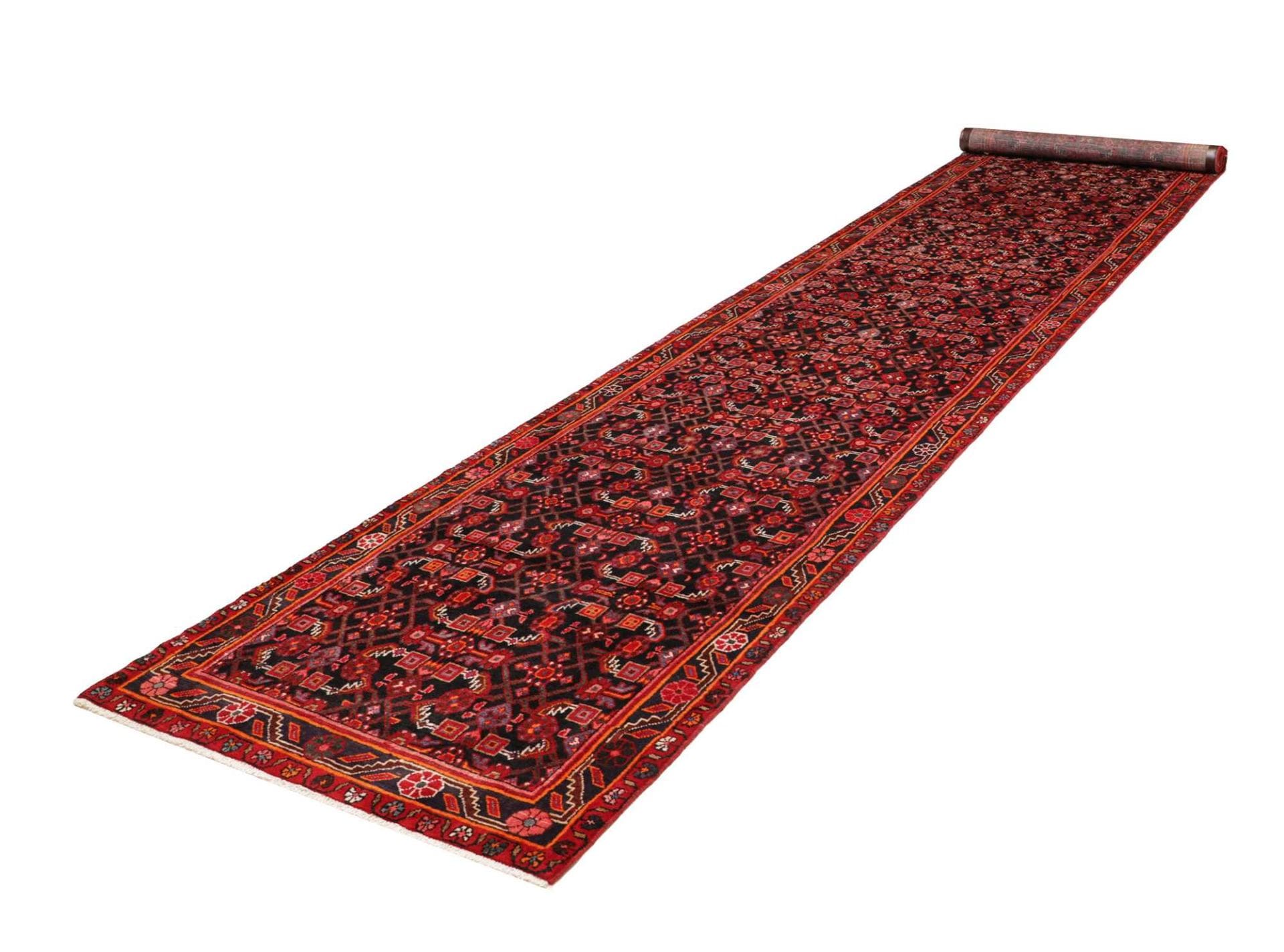 Hamadan Teppich 103 x 510 cm, Schurwolle, Herati-Muster, handgeknüpft