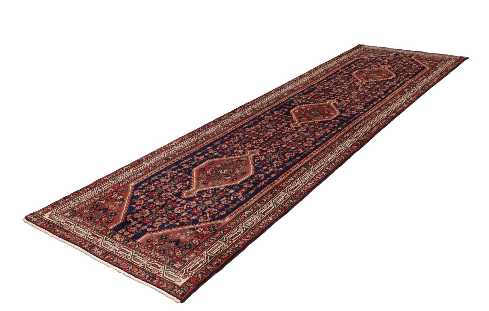 Hamadan Teppich 113 x 372cm, Schurwolle, Herati-Muster, handgeknüpft