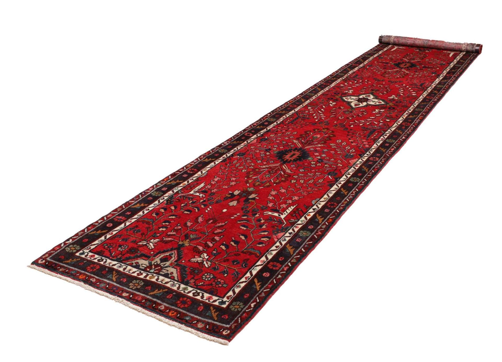 Hamadan Teppich 103 x 480 cm, Schurwolle, Herati-Muster, handgeknüpft