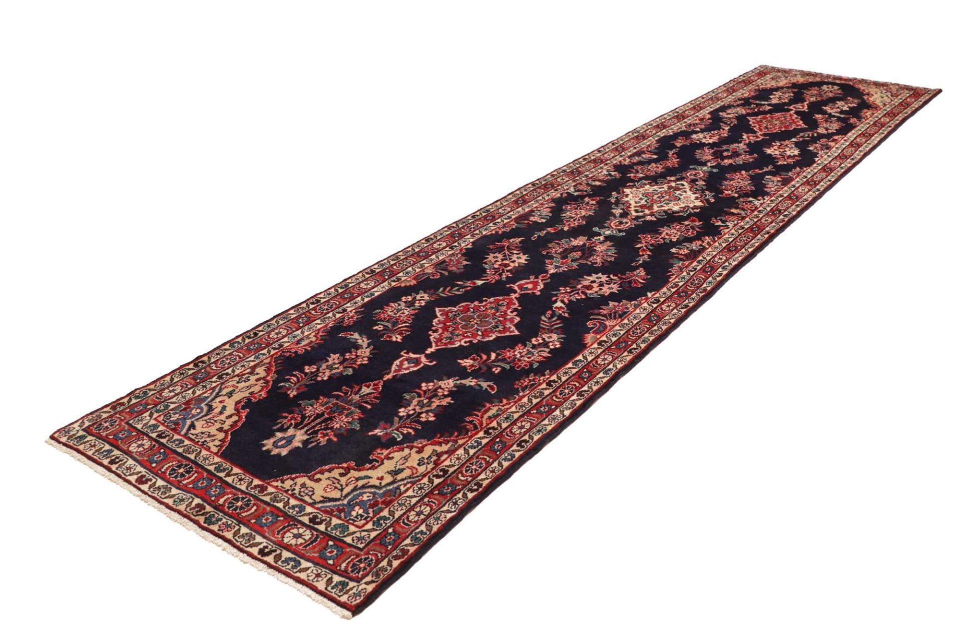 Hamadan Teppich 108 x 422cm, Schurwolle, Herati-Muster, handgeknüpft
