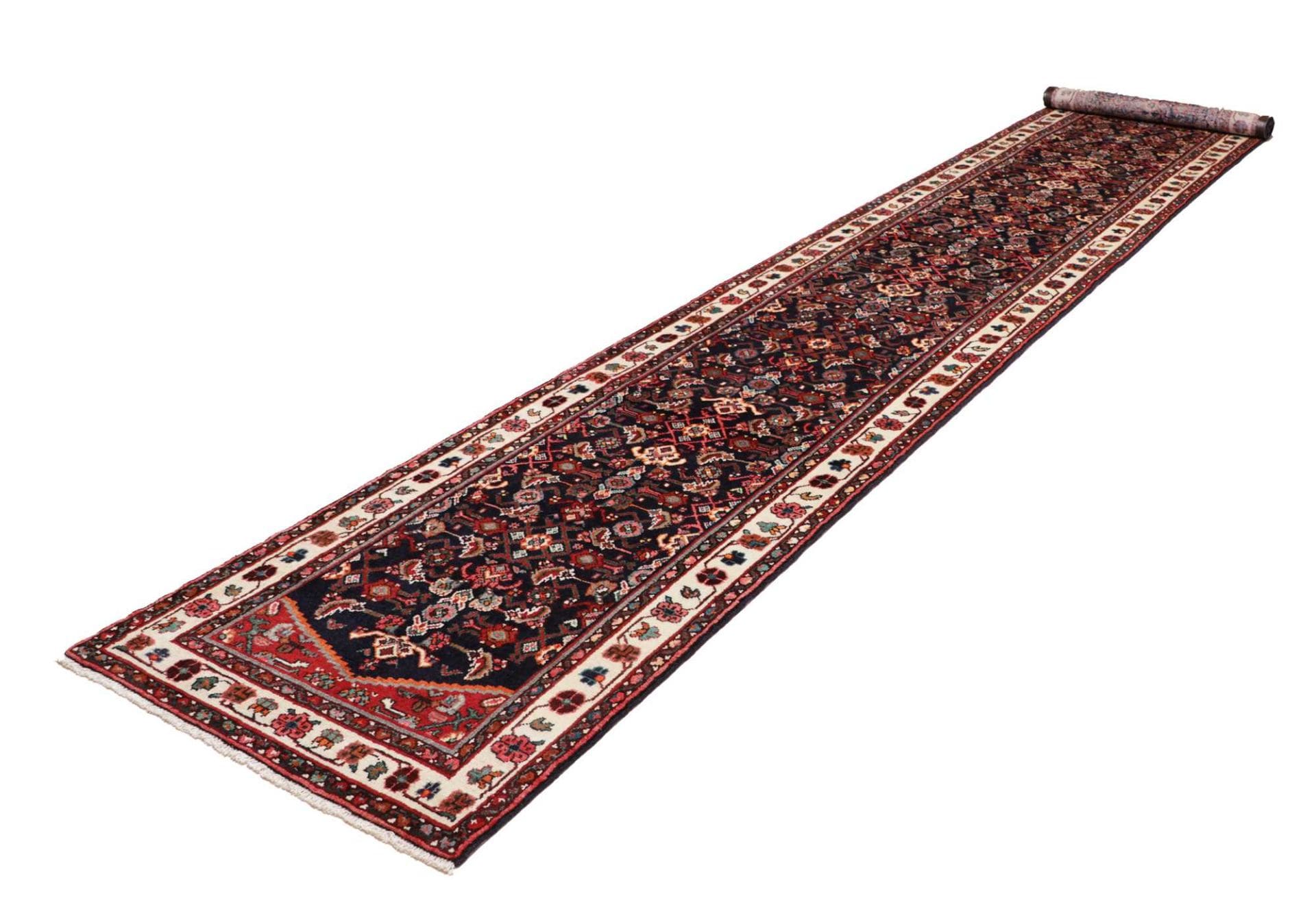 Hamadan Teppich 93 x 485cm, Schurwolle, Herati-Muster, handgeknüpft
