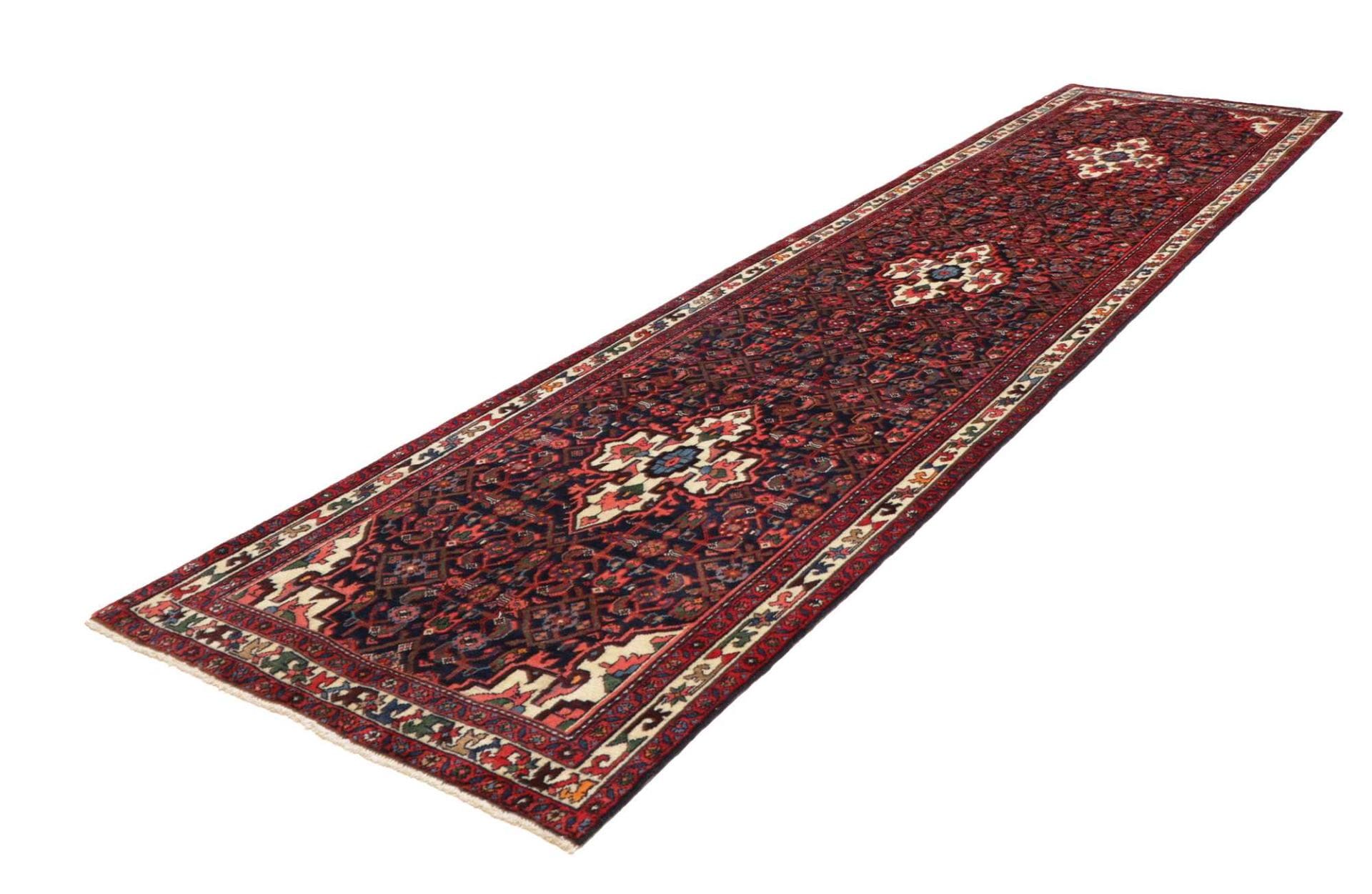 Hamadan Teppich 111 x 415cm, Herati-Muster, Schurwolle, handgeknüpft
