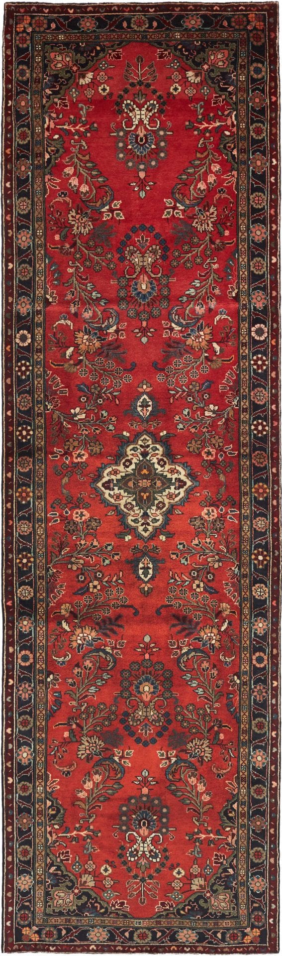 Hamadan Teppich 114 x 400 cm, Schurwolle, Herati-Muster, handgeknüpft
