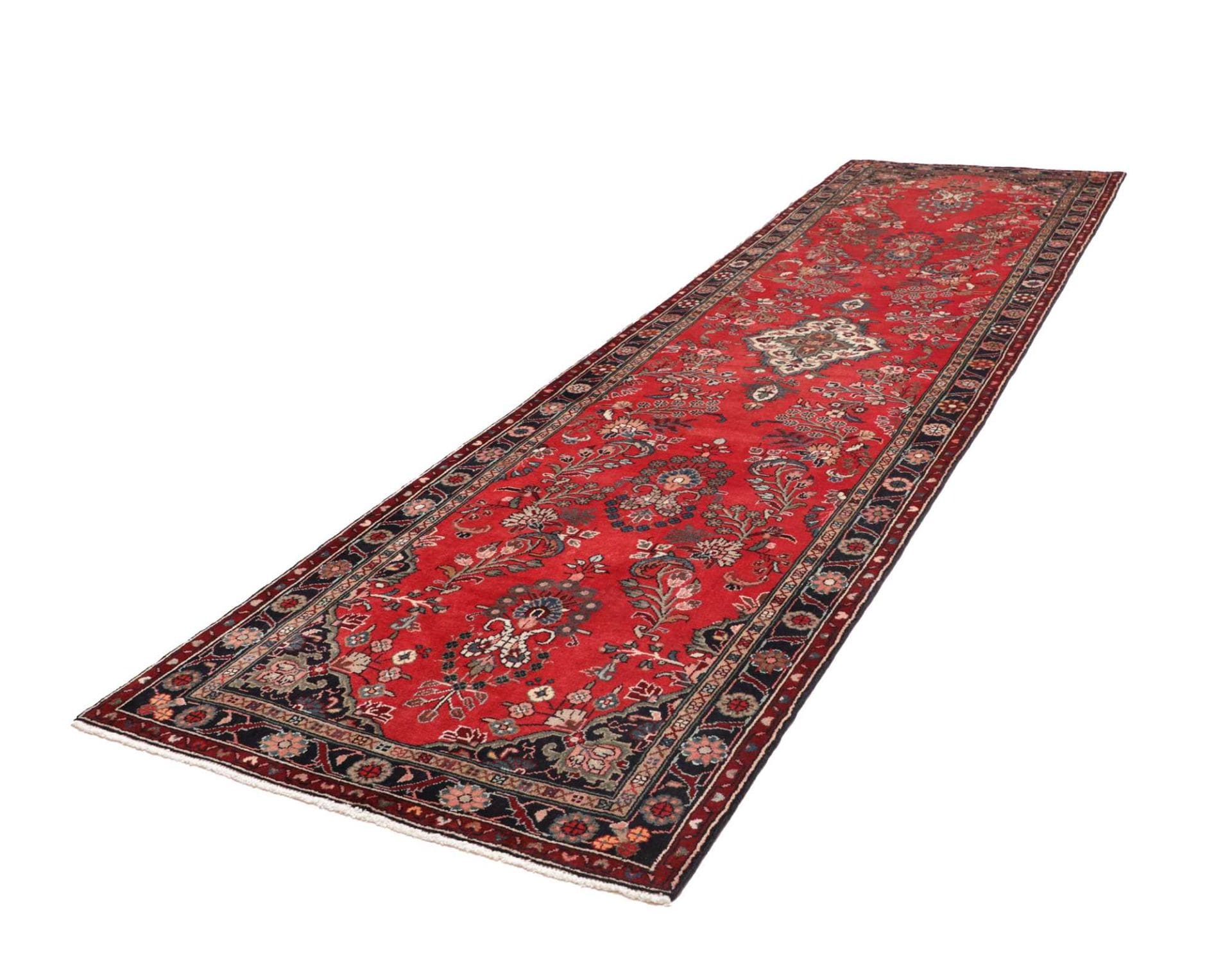 Hamadan Teppich 114 x 400 cm, Schurwolle, Herati-Muster, handgeknüpft