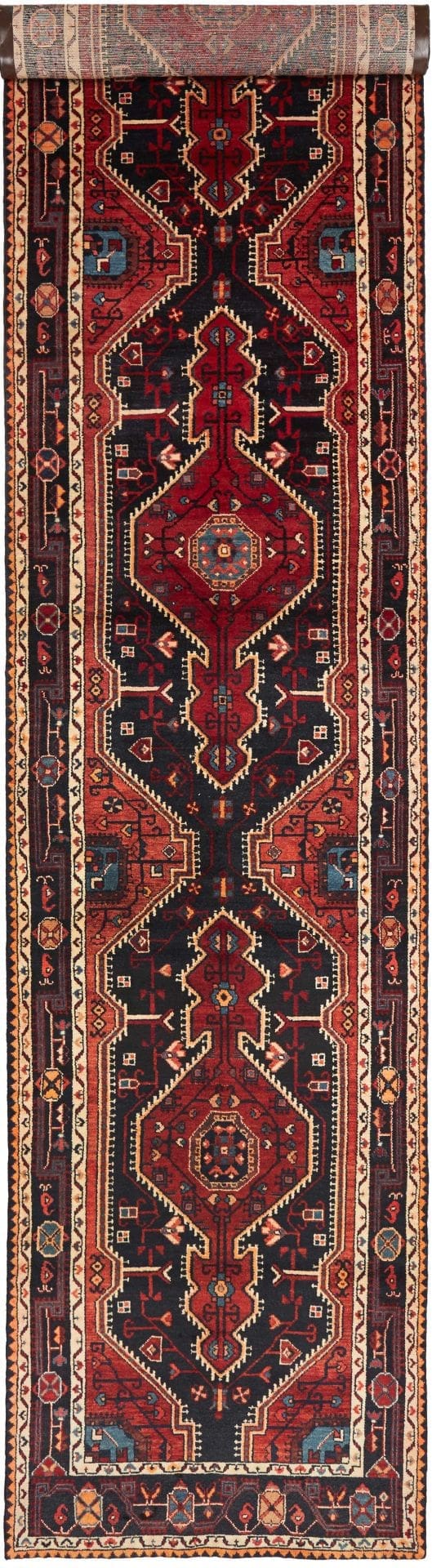 Hamadan Teppich 111 x 503cm, Herati-Muster, Schurwolle, handgeknüpft