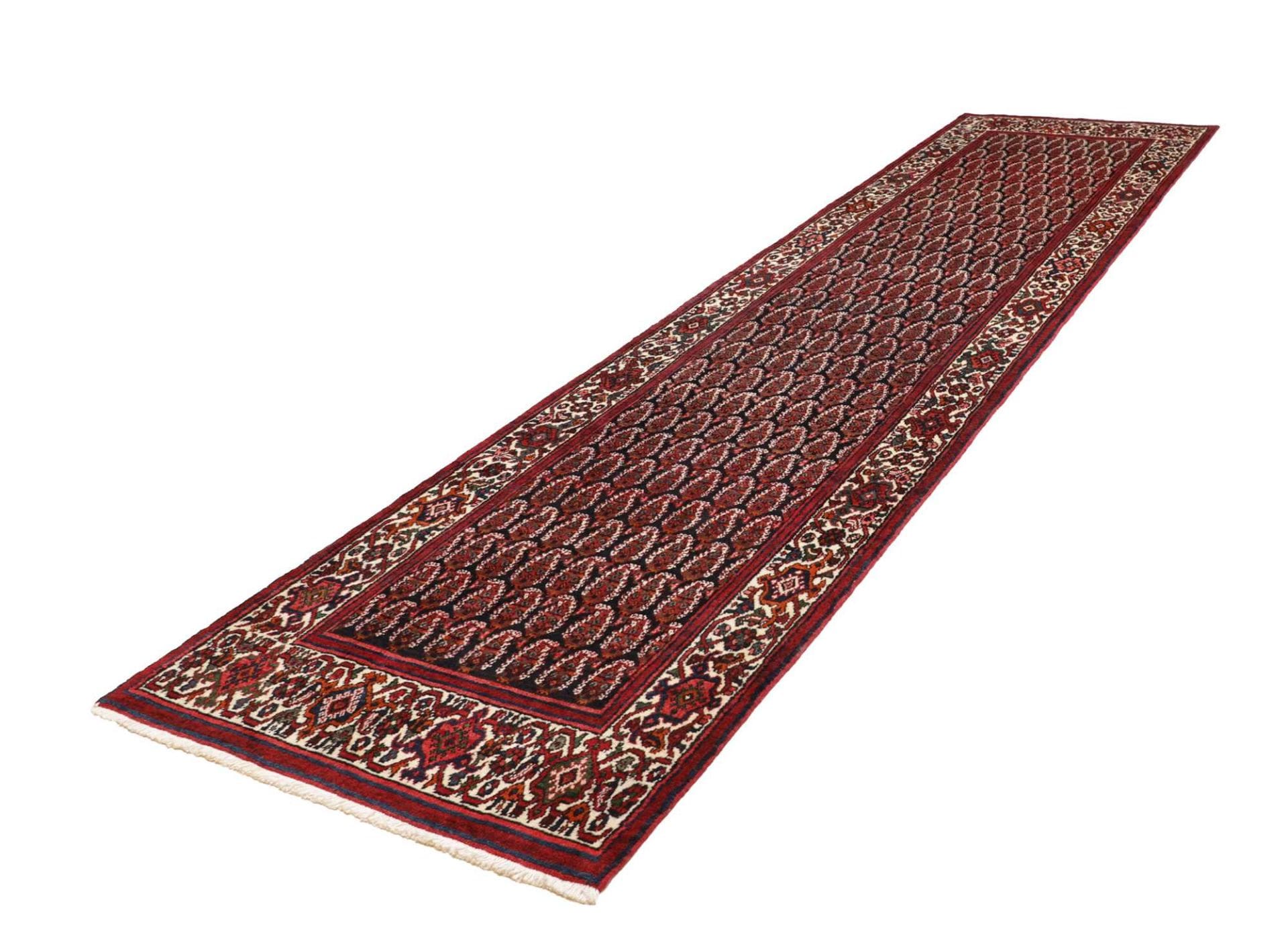 Hamadan Teppich 106 x 414 cm, Schurwolle, Herati-Muster, handgeknüpft