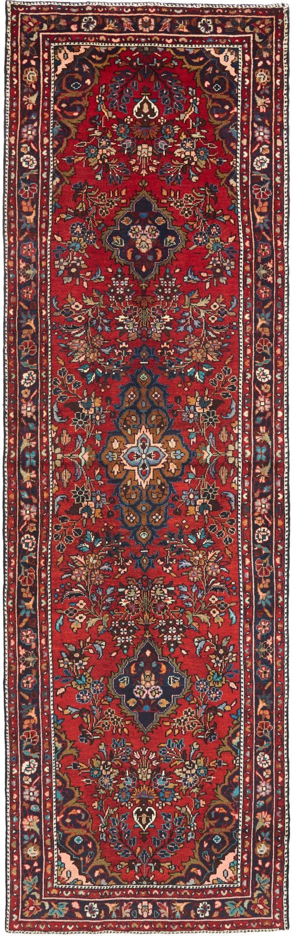 Hamadan Teppich 115 x 376 cm, Schurwolle, Herati-Muster, handgeknüpft